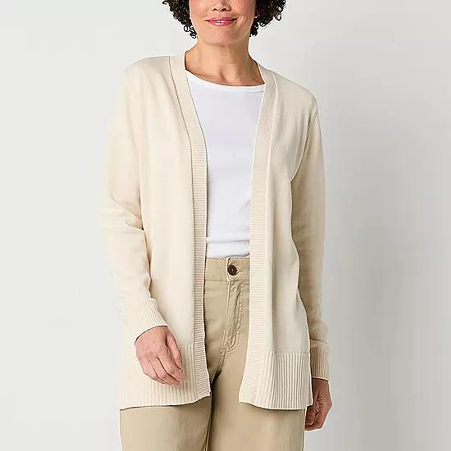 St. John's Bay Womens Long Sleeve Open Front Cardigan