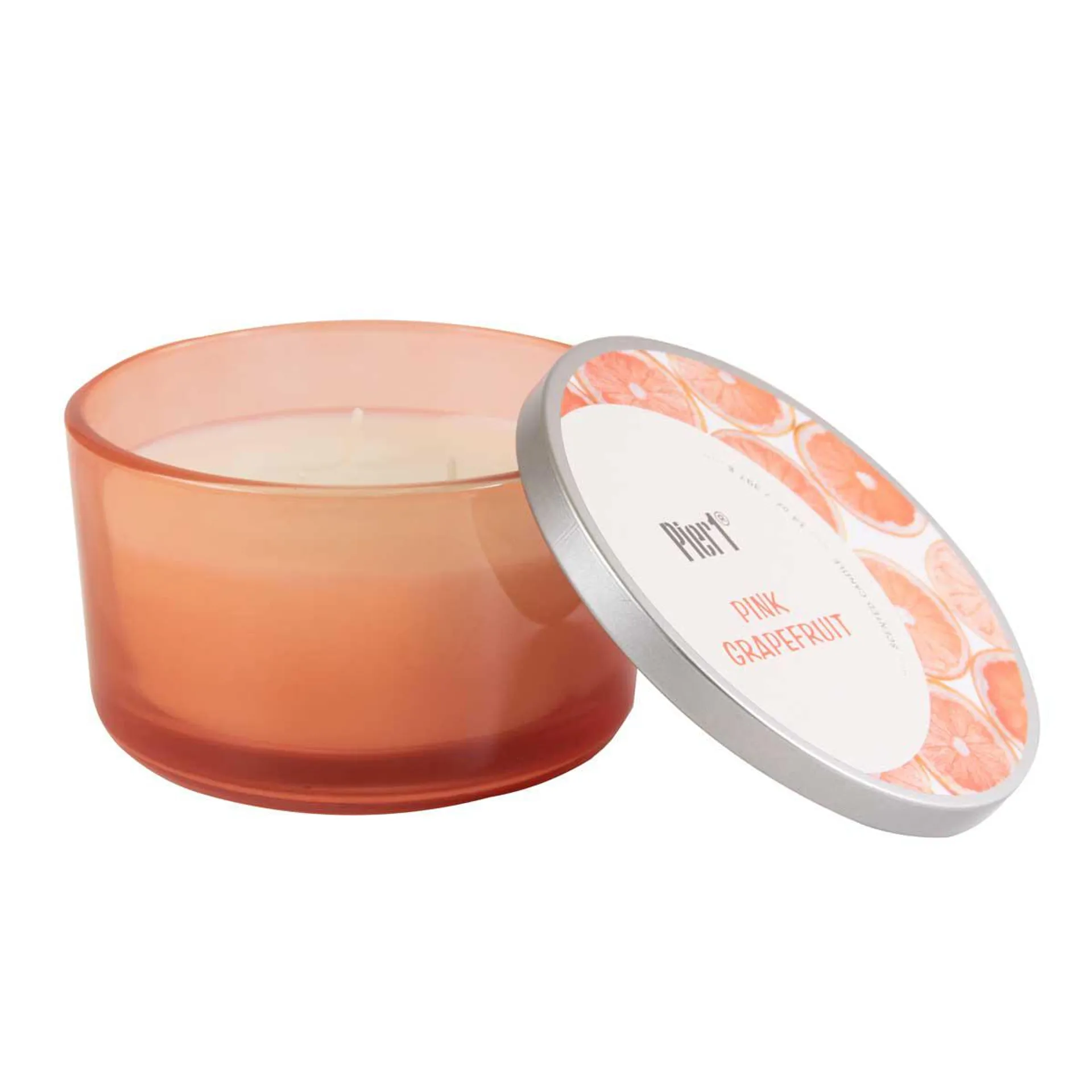Pier 1 Pink Grapefruit Filled 3-Wick 14oz Candle