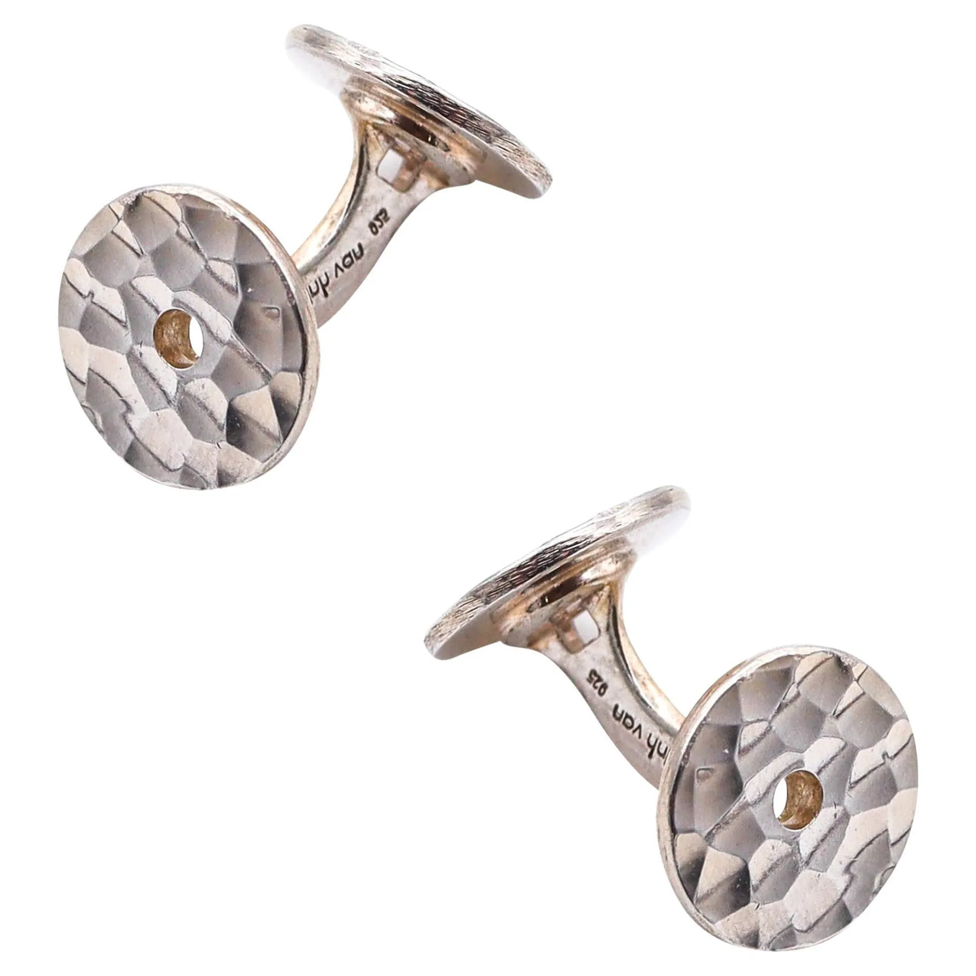 DINH VAN Paris 1990 Pair Of Round Pi Cufflinks In Solid .925 Sterling Silver