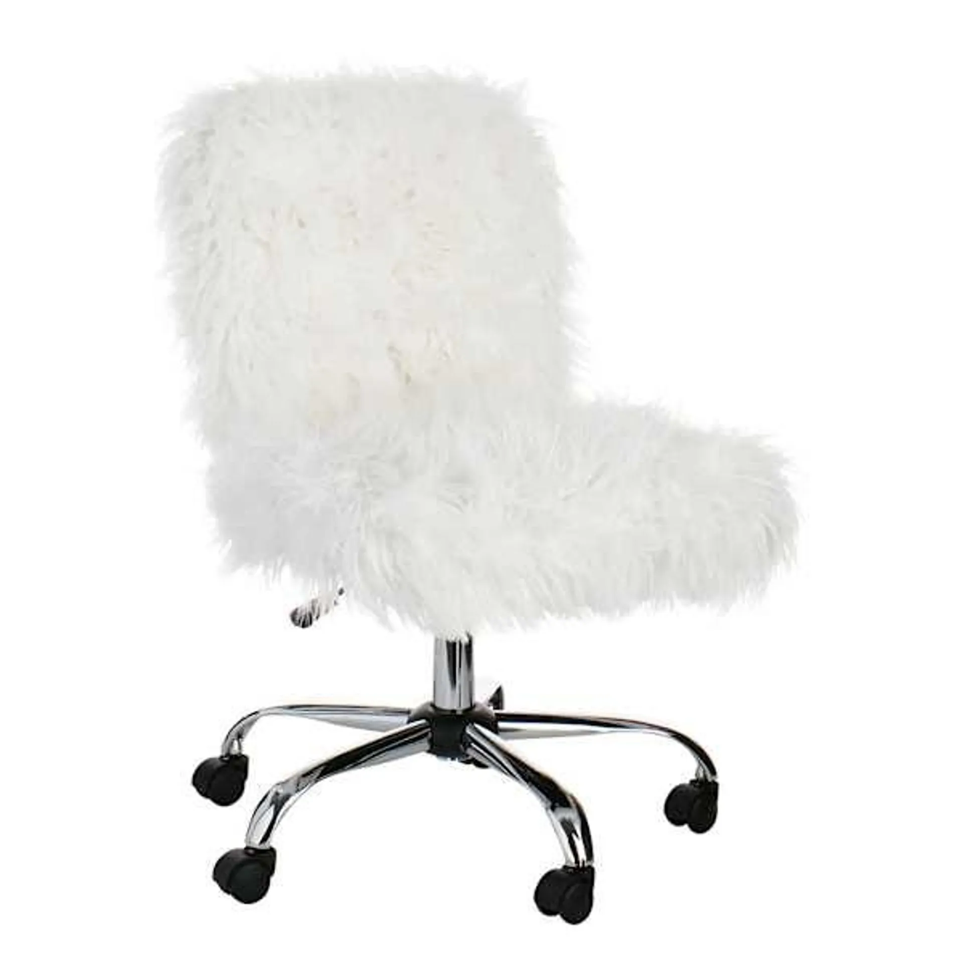 Fiona Adjustable Office Chair, White Faux Fur