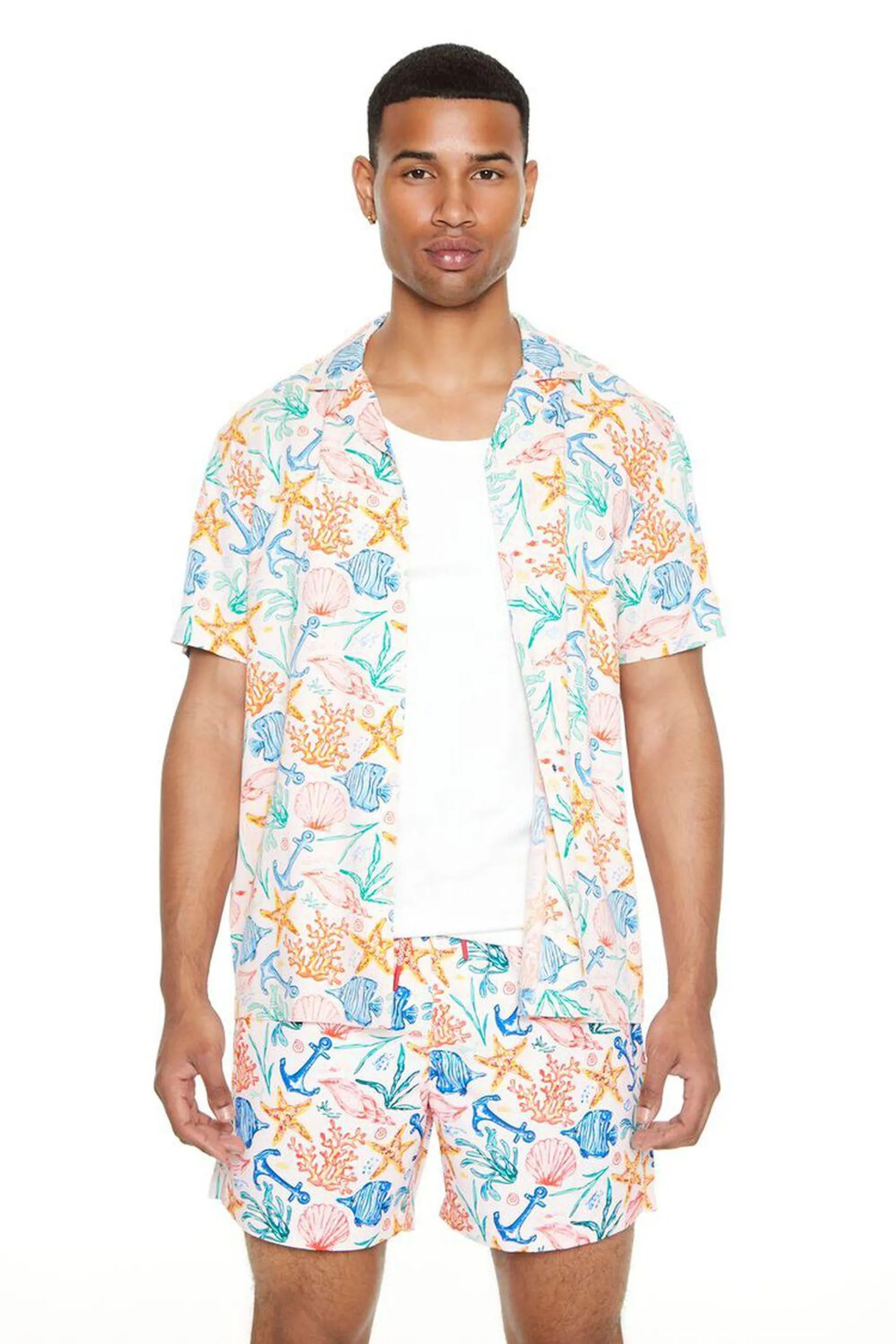 Ocean Print Cuban Collar Shirt