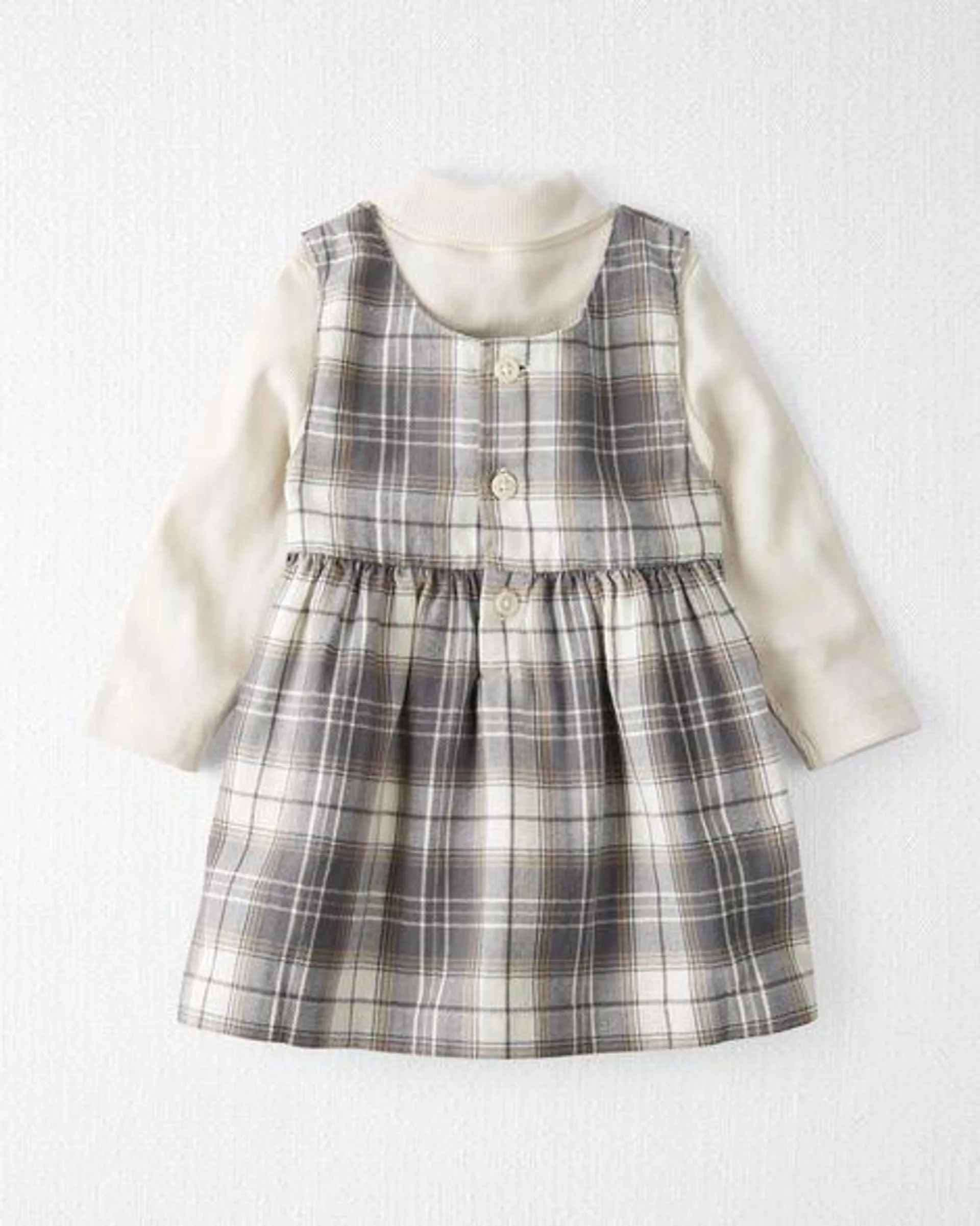 Baby 2-Piece Organic Cotton Herringbone Dress Set in Plaid