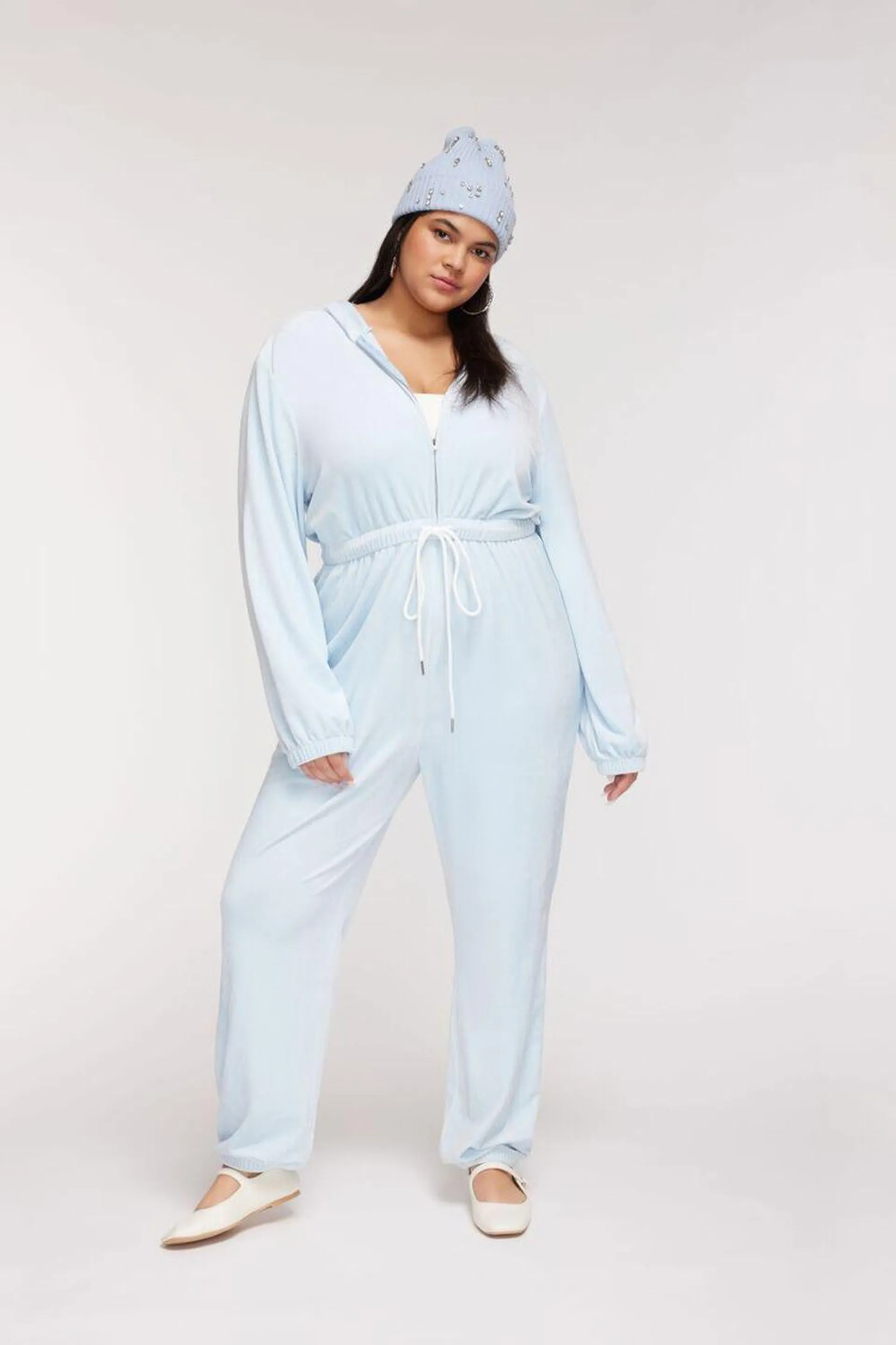 Plus Size Hooded Velour Jumpsuit