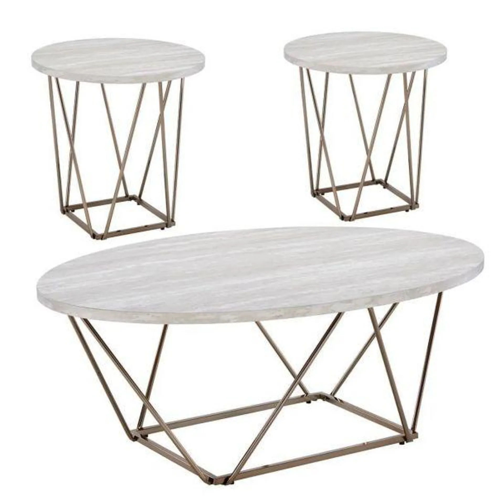 Rowyn Faux-Marble Top Occasional with 2 End Tables by Steve Silver Company - Off White