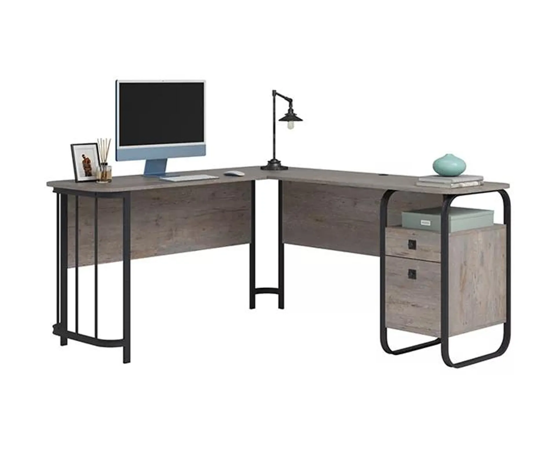 Station House Weathered Wood L-Shaped Desk