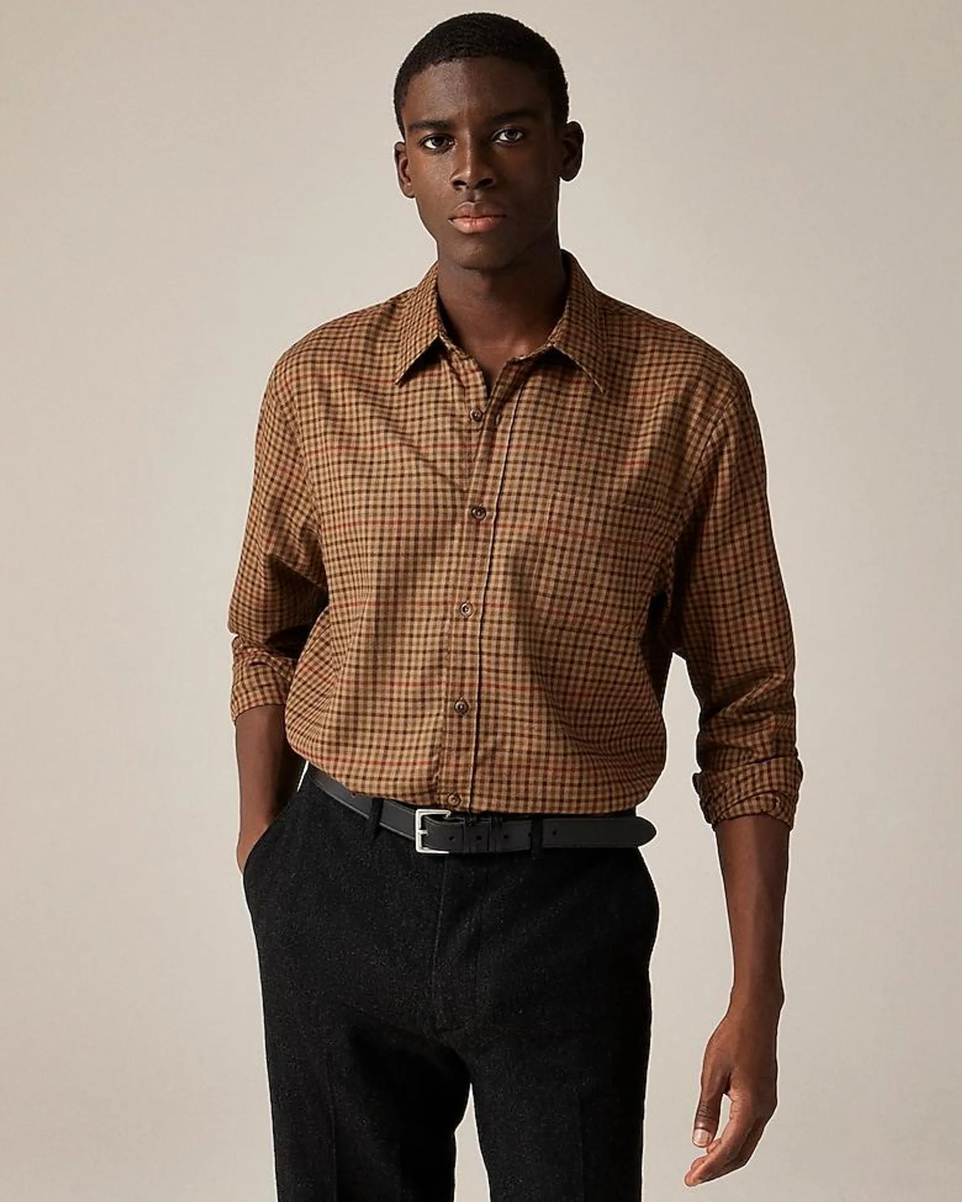 Cotton-cashmere blend shirt in check