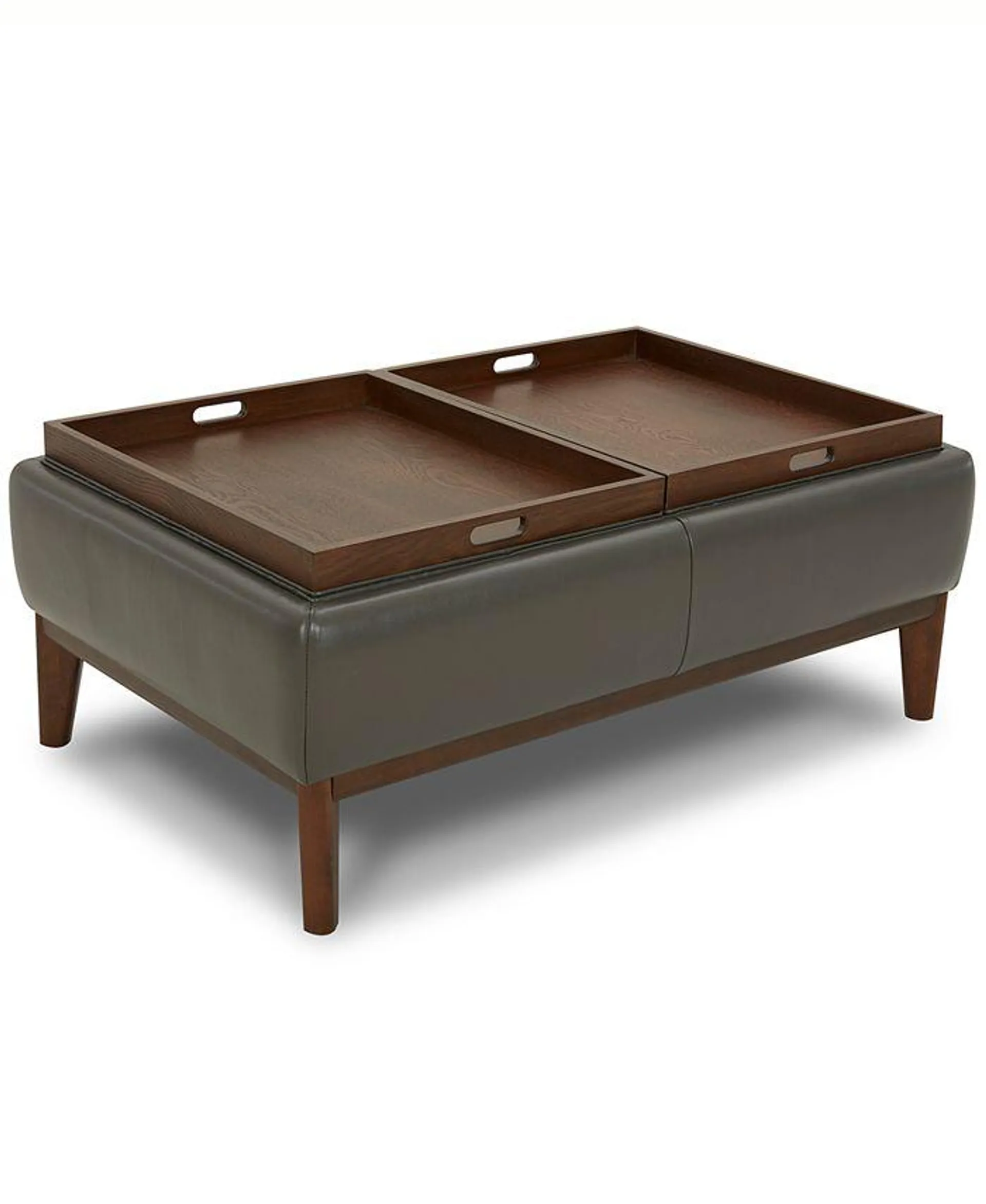 Jollene Leather Ottoman with Wood Trays, Created for Macy's