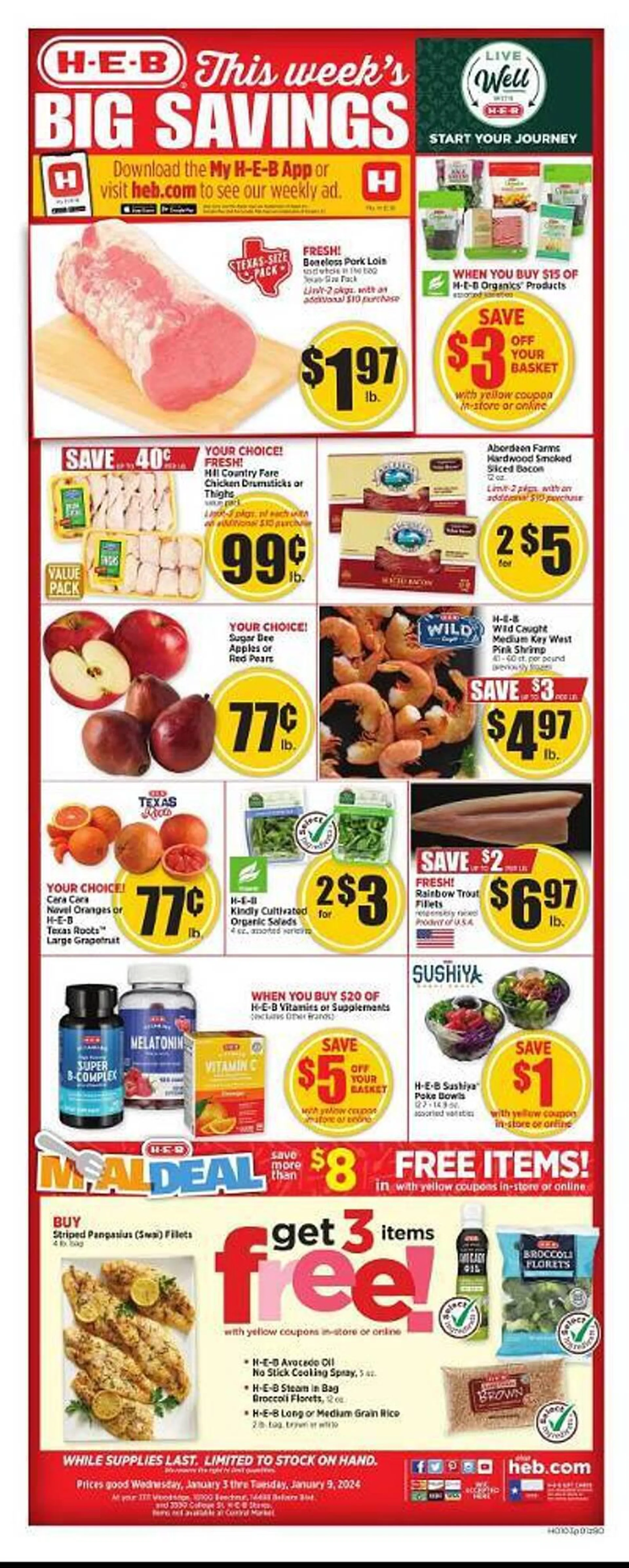 Weekly ad H-E-B Weekly Ad from January 3 to January 9 2024 - Page 1