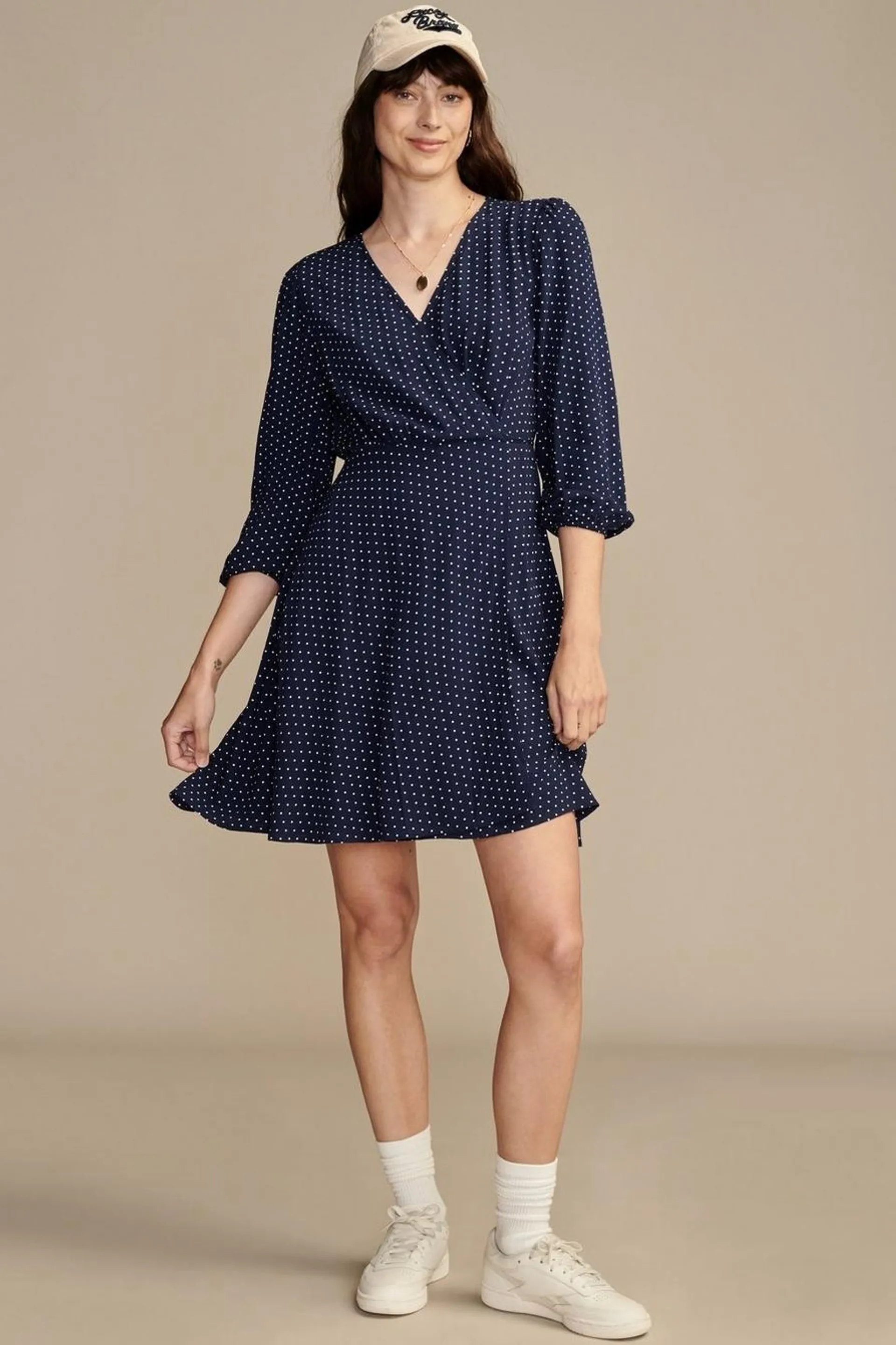 long sleeve dot wrap mini dress