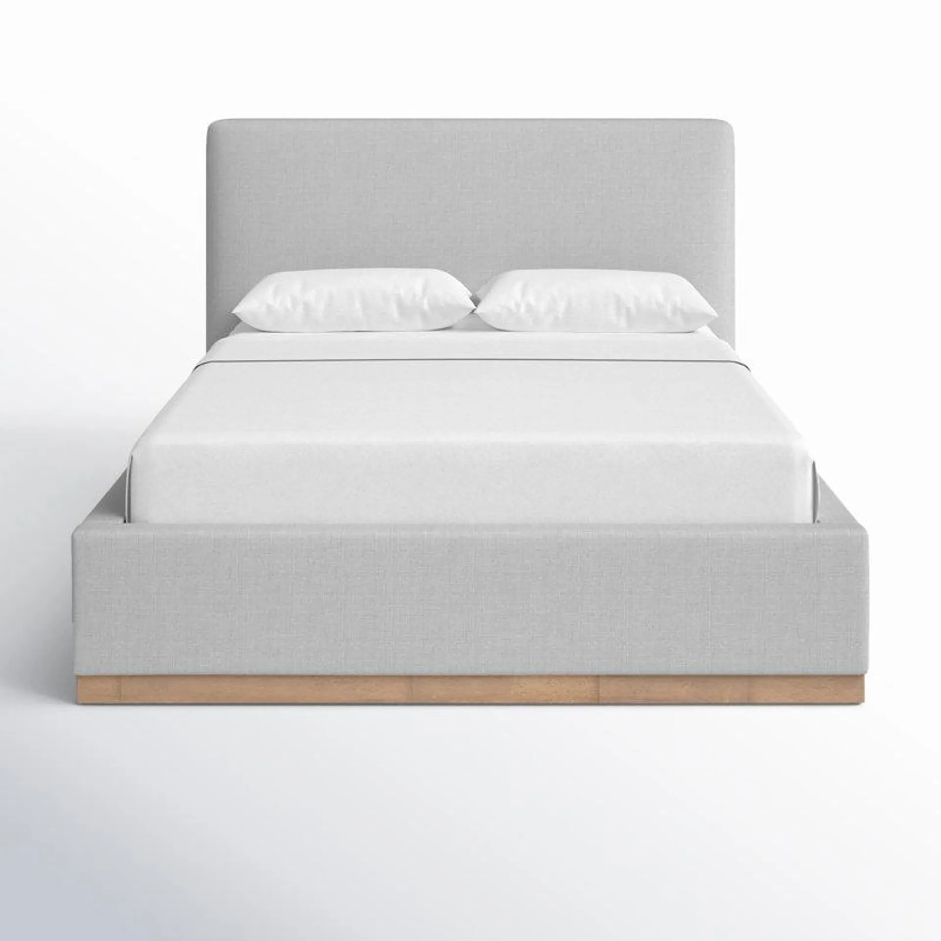 Queen Stone Gray Delpha Grounded Upholstered Wood Base Bed