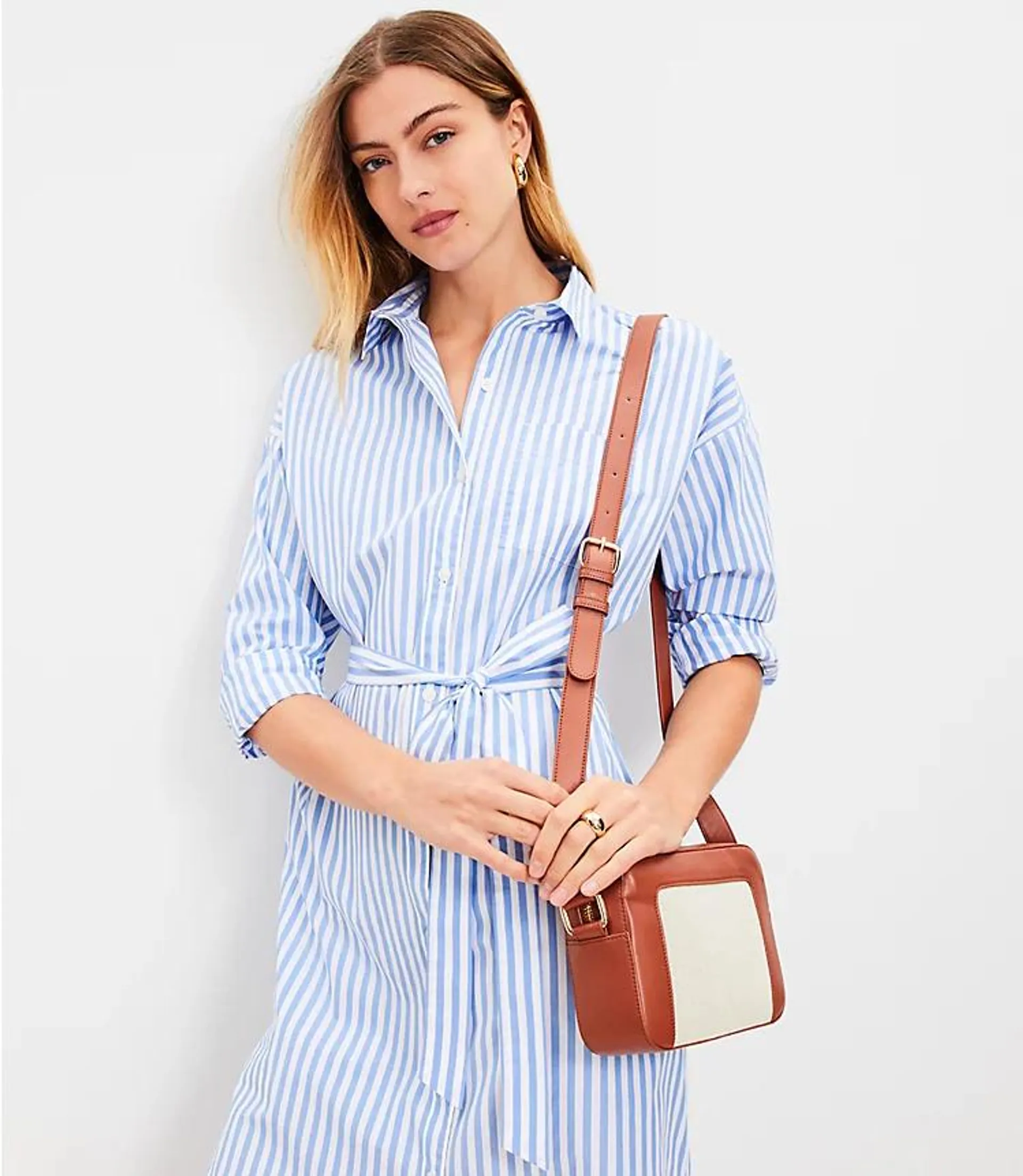 Striped Poplin Belted Pocket Shirtdress