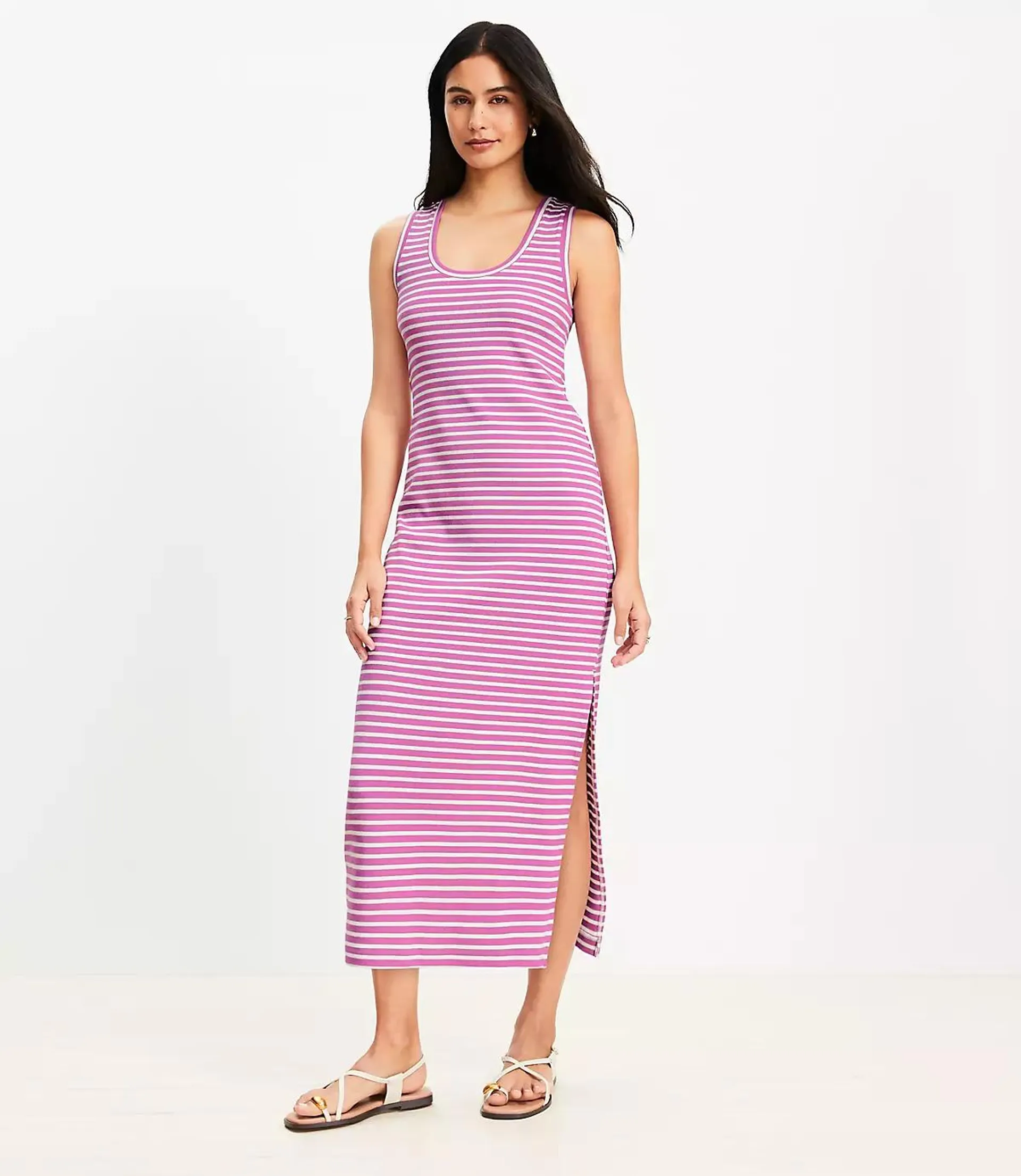 Stripe Perfect Ribbed Tank Midi Dress