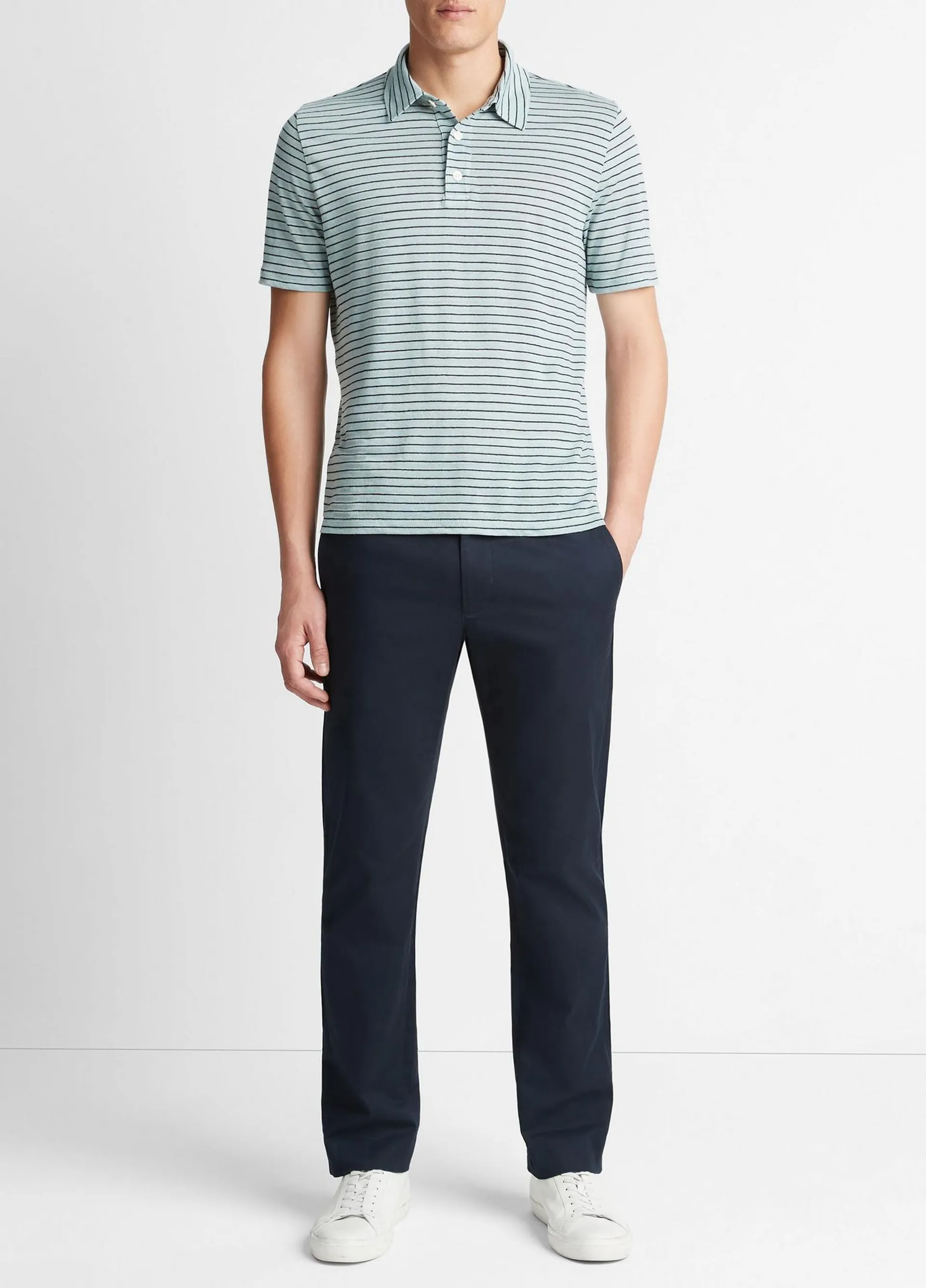 Striped Linen Short-Sleeve Polo Shirt