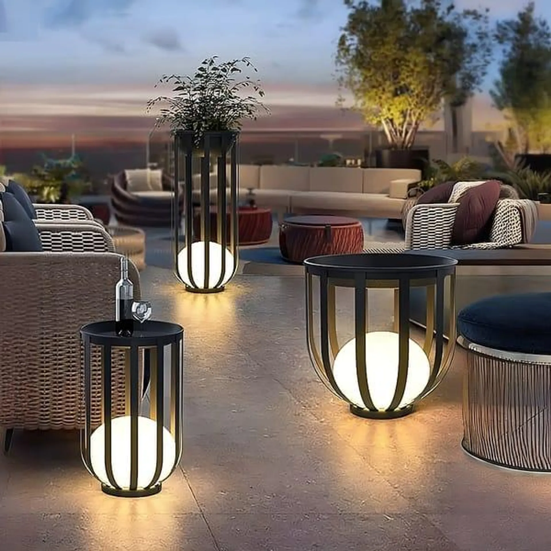 Solar Outdoor LED Floor Lamp with Plant Stand