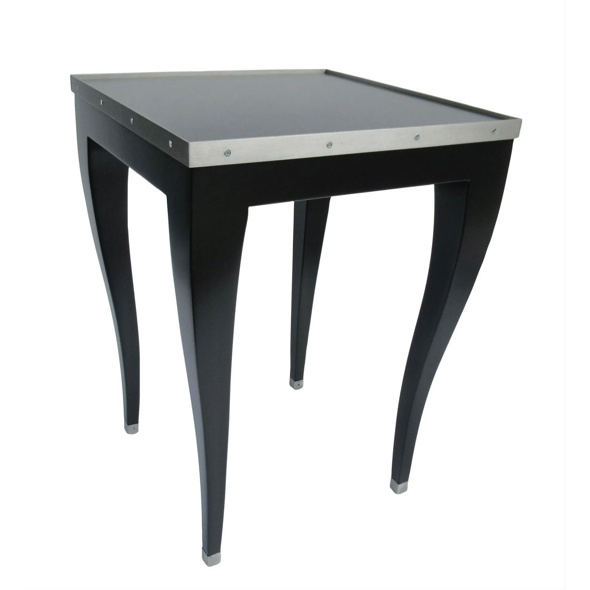 C.1980's Donghia "Essence Collection" - Accent/Side Table in Satin Lacquer Charcoal Black With Brushed Nickel Surround & Sabots