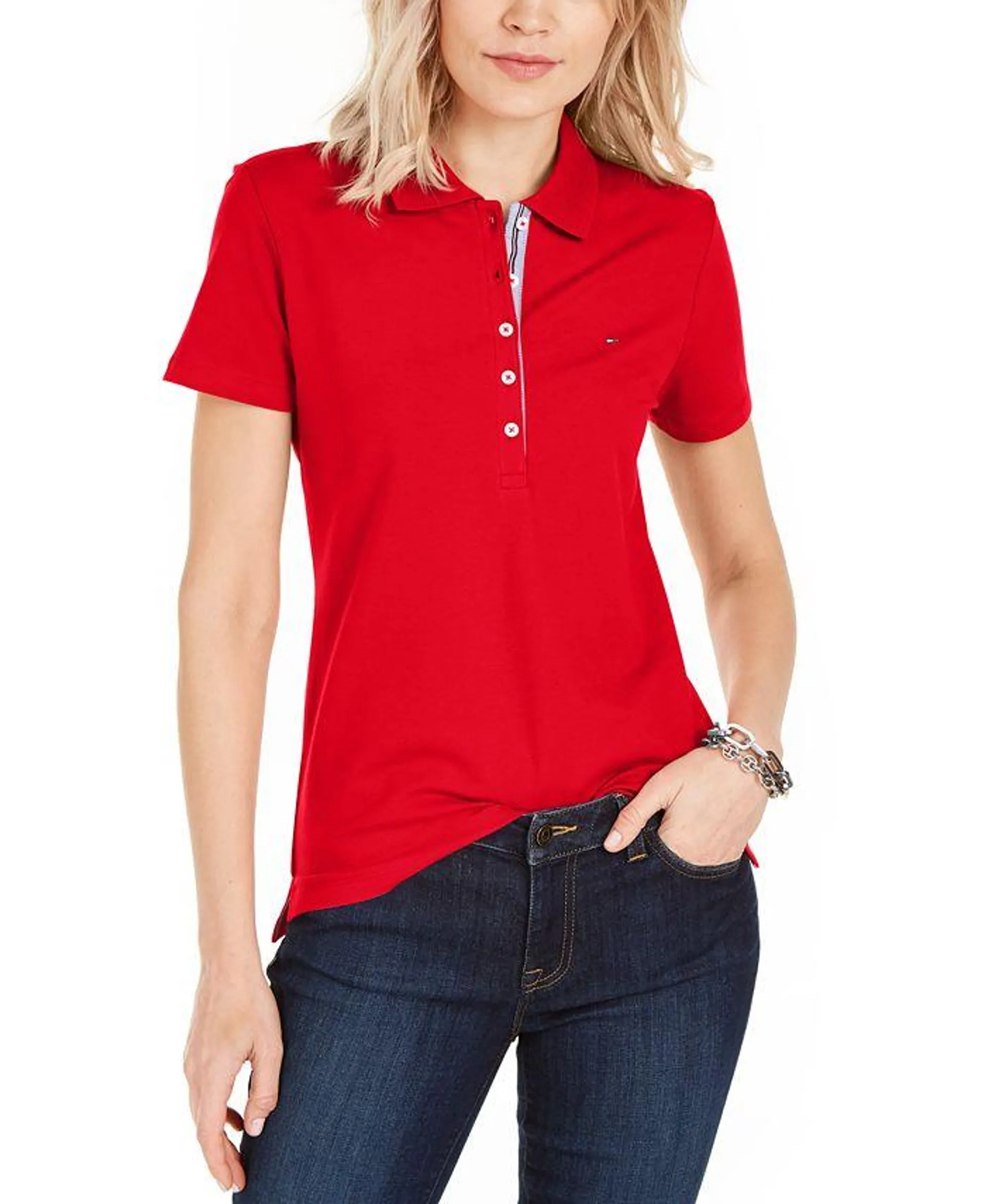 Women's Solid Short-Sleeve Polo Top