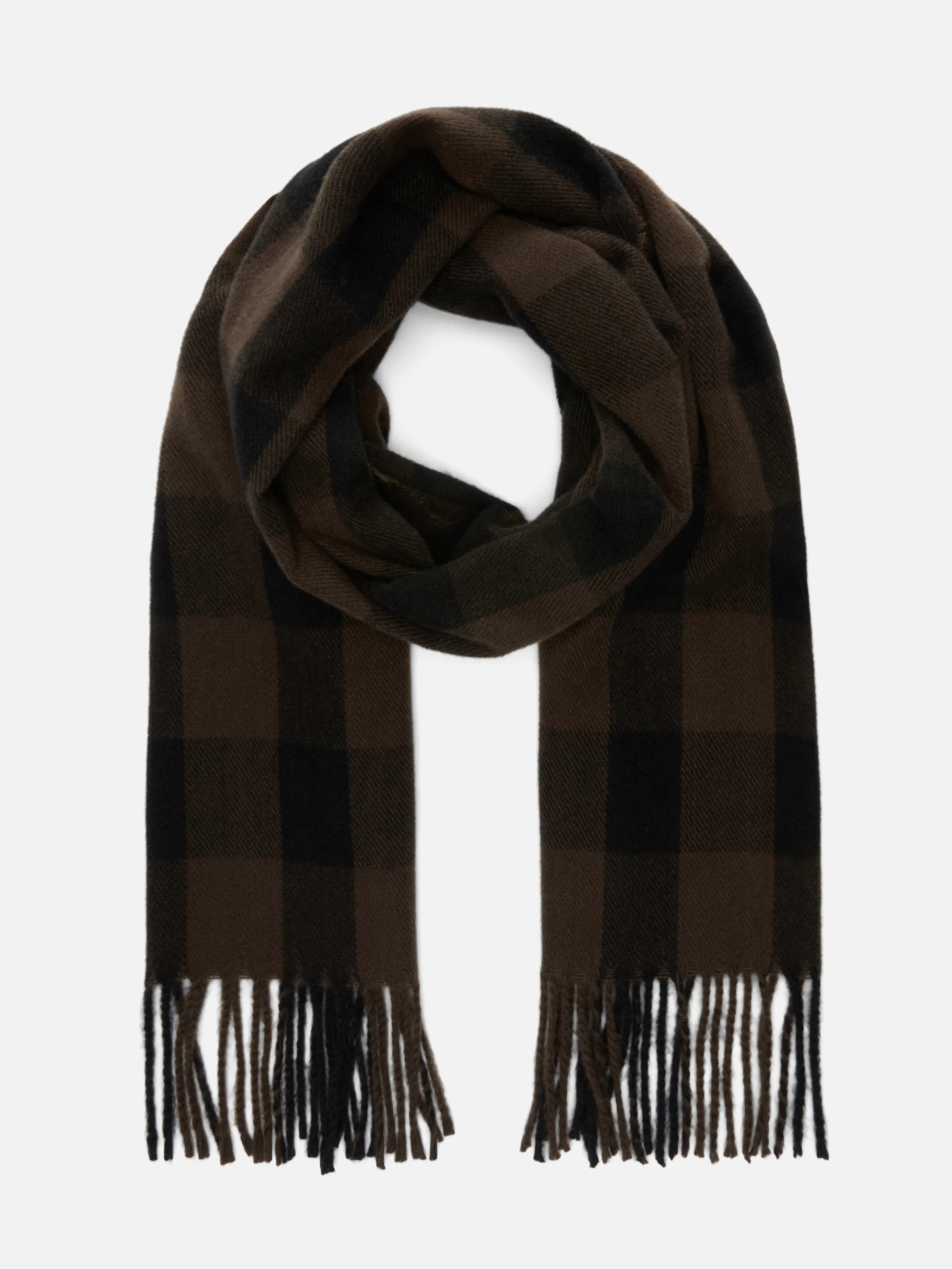 Check Fringe Trim Scarf