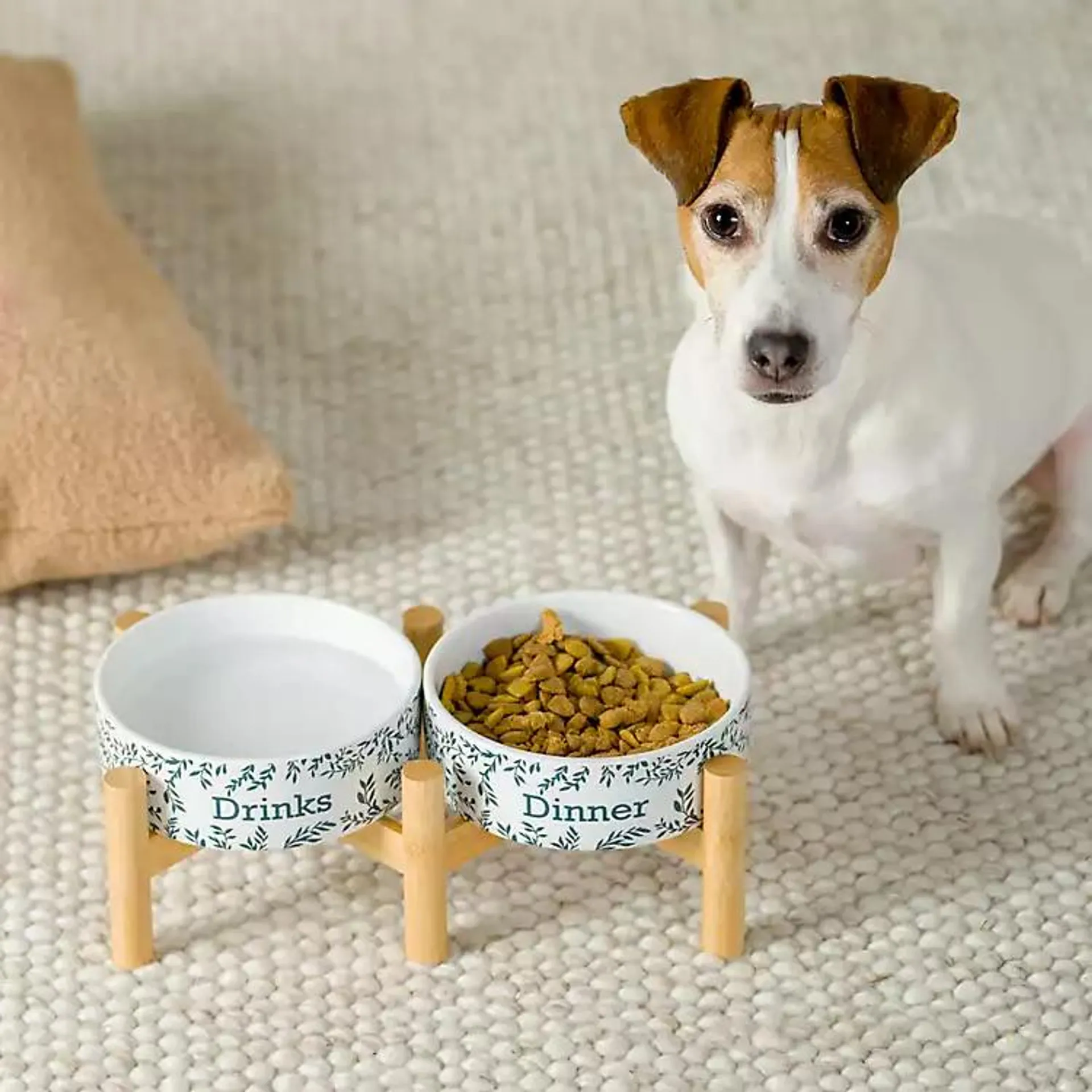 White and Blue Vines Pet Food & Water Bowl Set