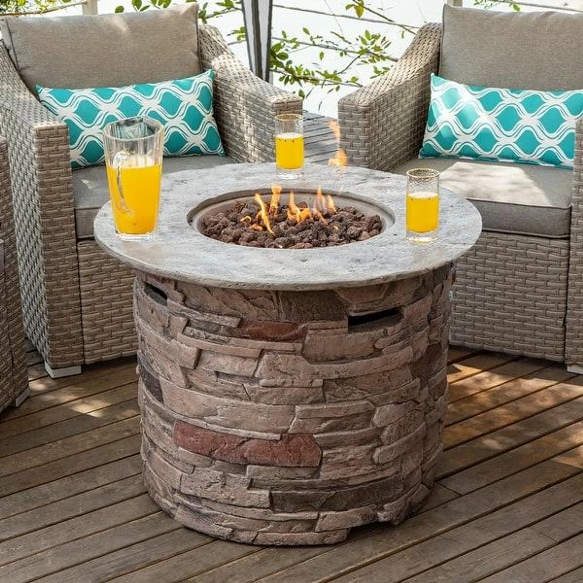 Round Outdoor Propane Firepit Table