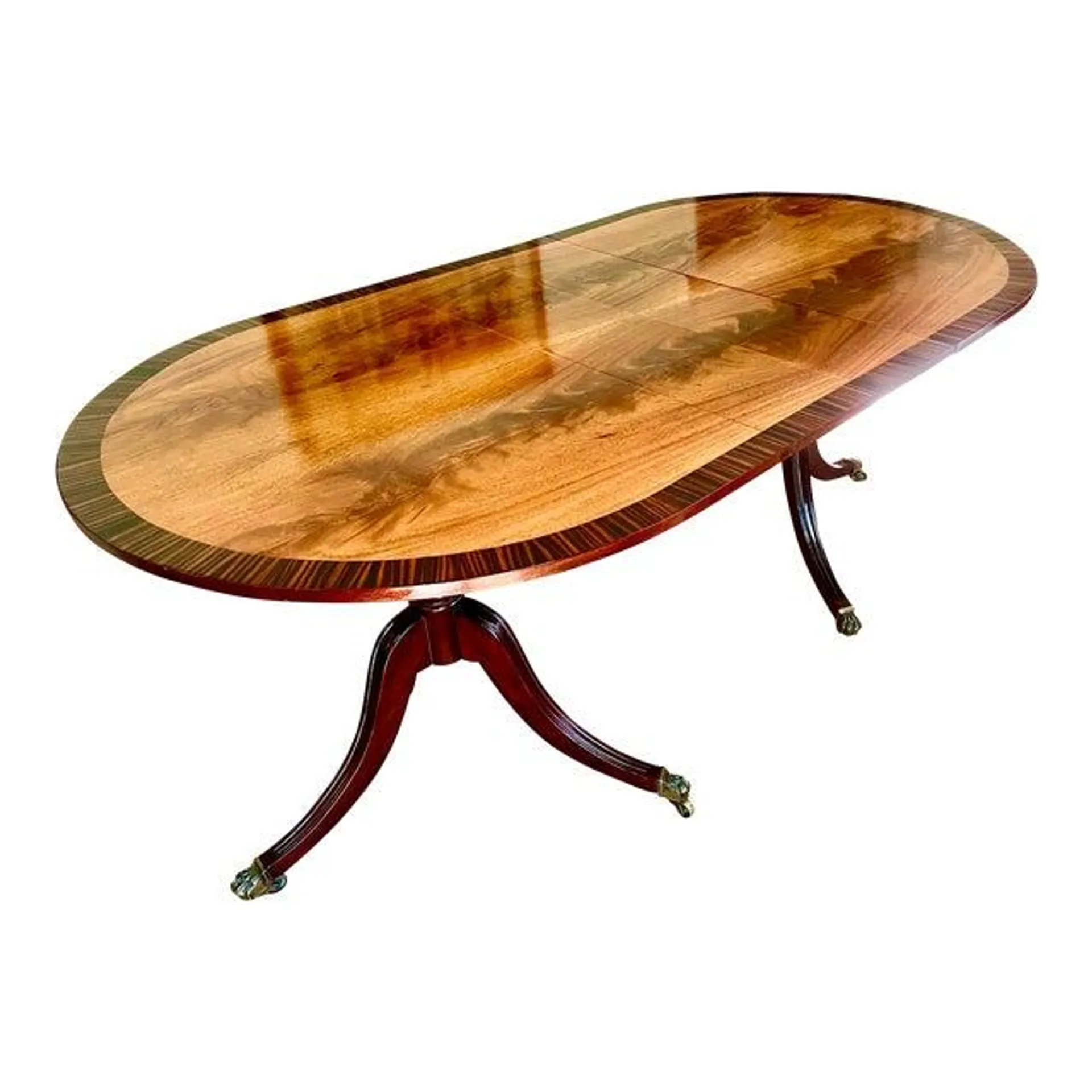 Custom English Regency Dining Table With Macassar Ebony Detail