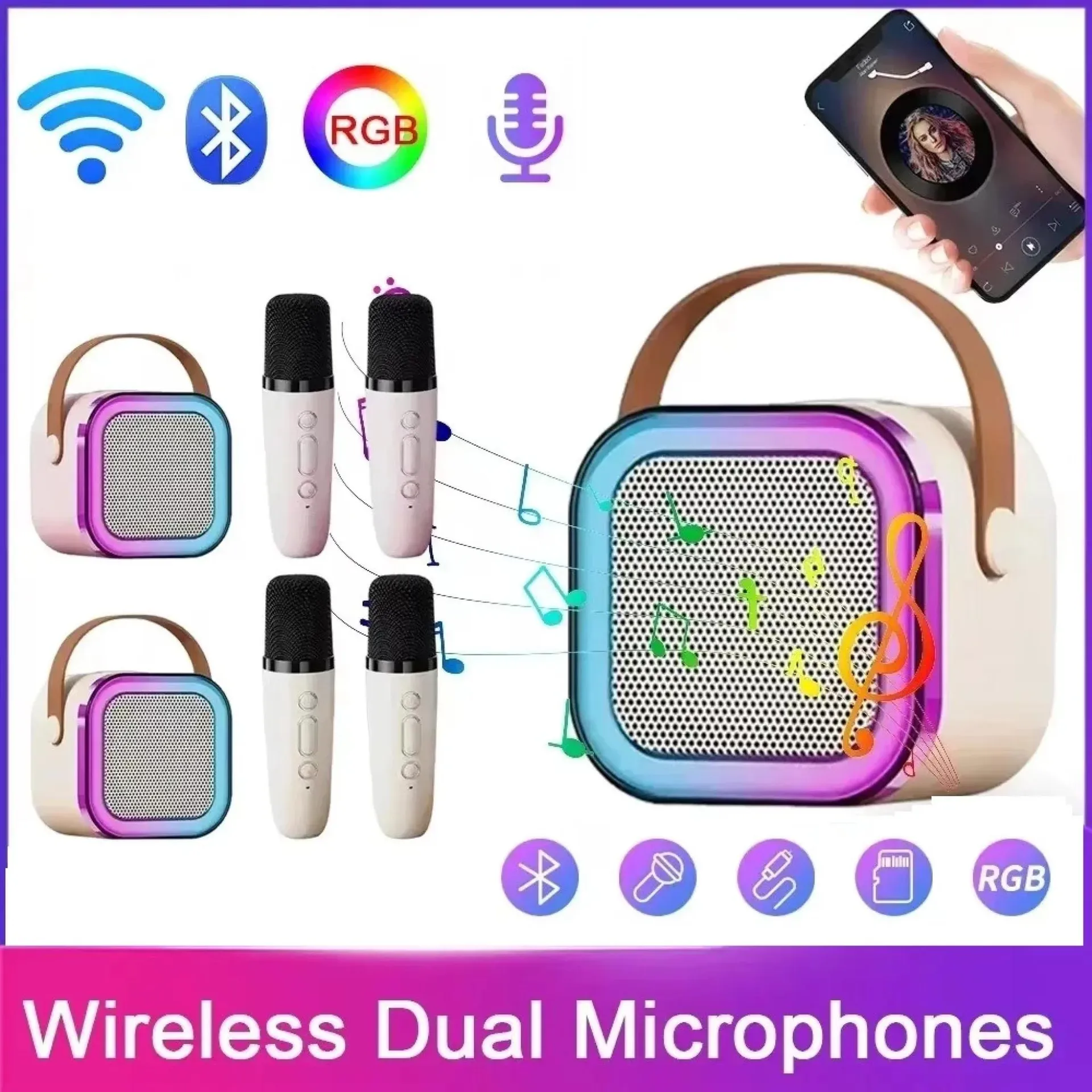 Máquina de karaoke Bluetooth K12 Sistema de altavoces PA portátil de 5.3 pulgadas con 1 o 2 micrófonos inalámbricos Regalos para niños para cantar en casa o en familia