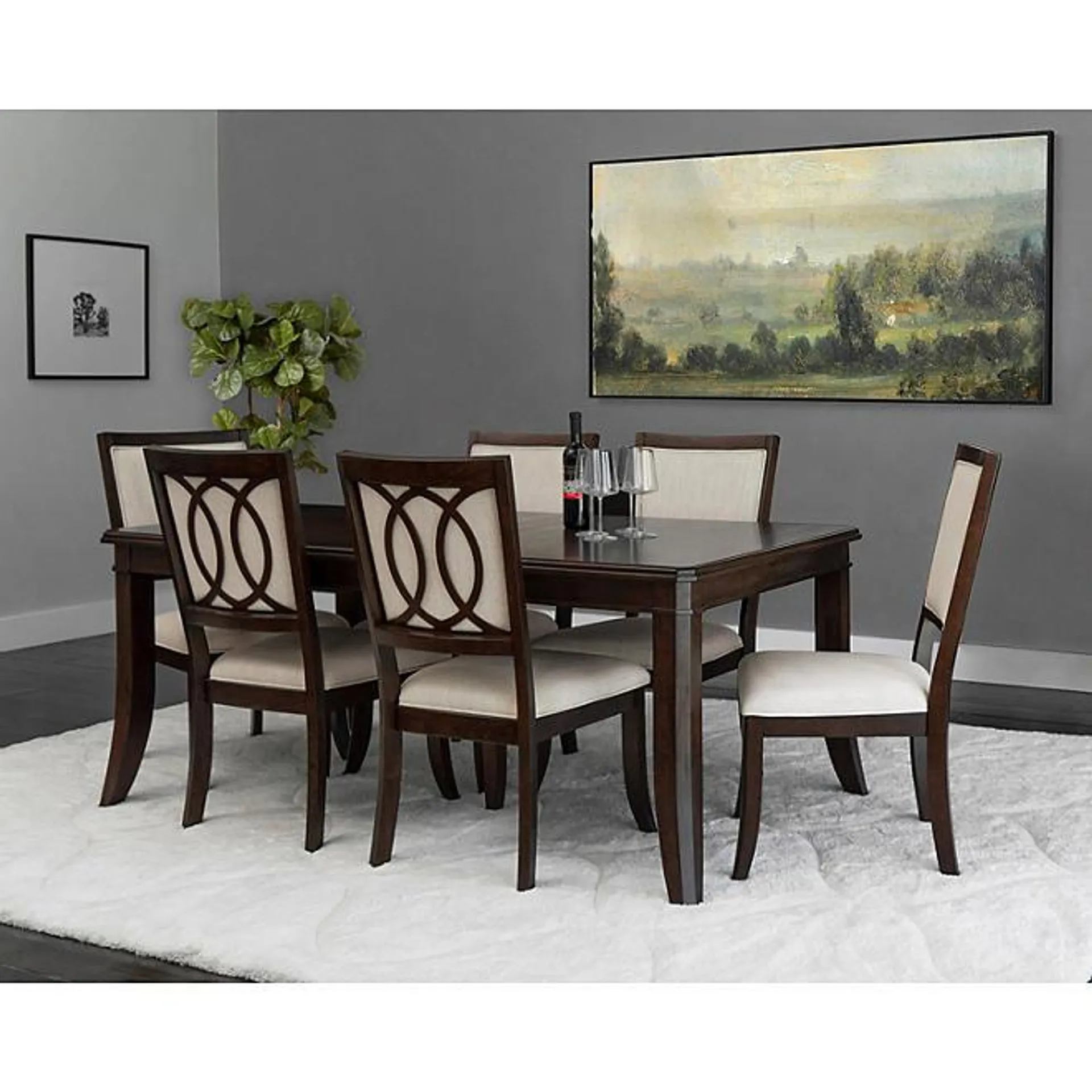 Colette 7-Piece Formal Dining Set with Motif, Brown