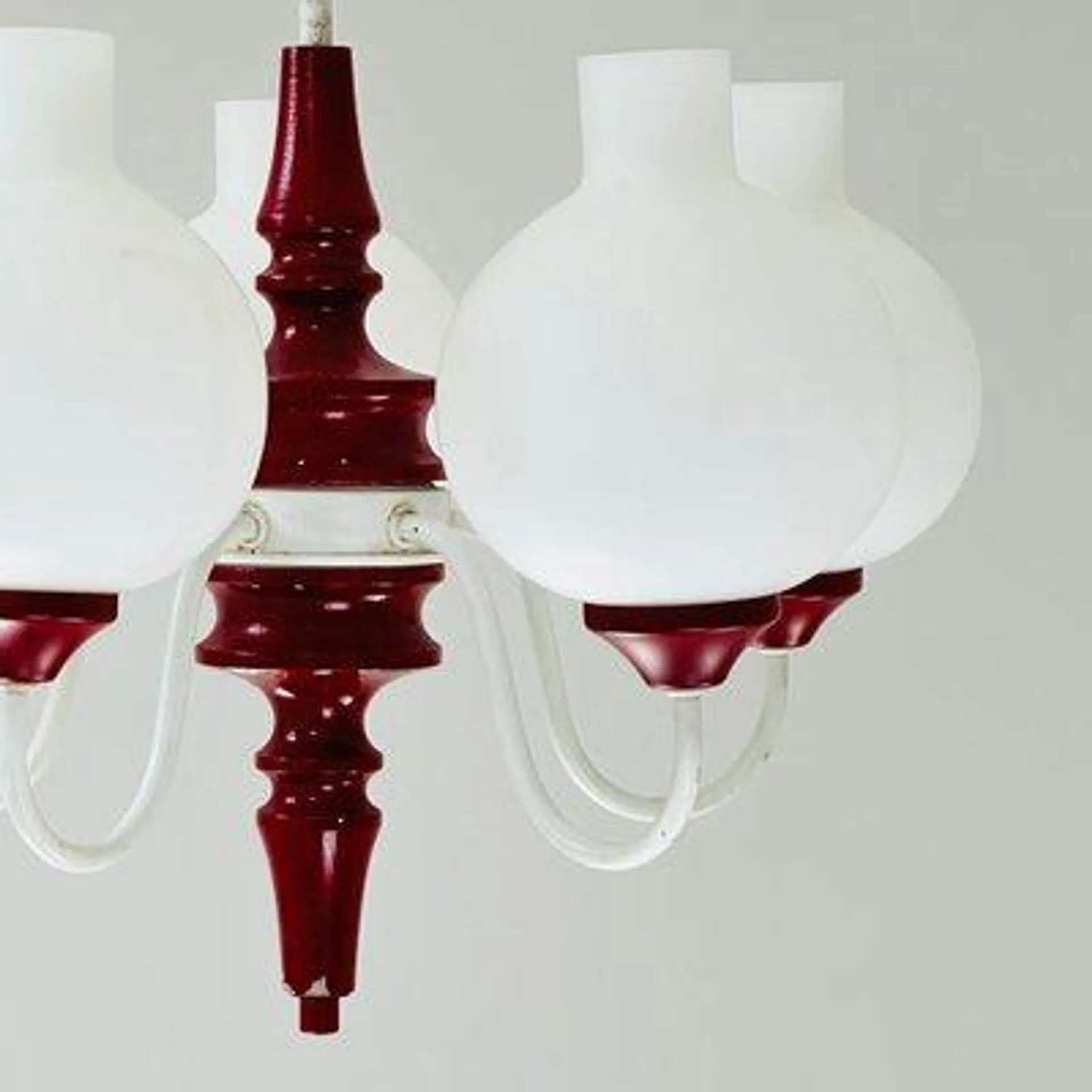 Mid-Century German 5 Opal Glass and Bordeaux Body Chandelier from Kaiser Leuchten, 1960s