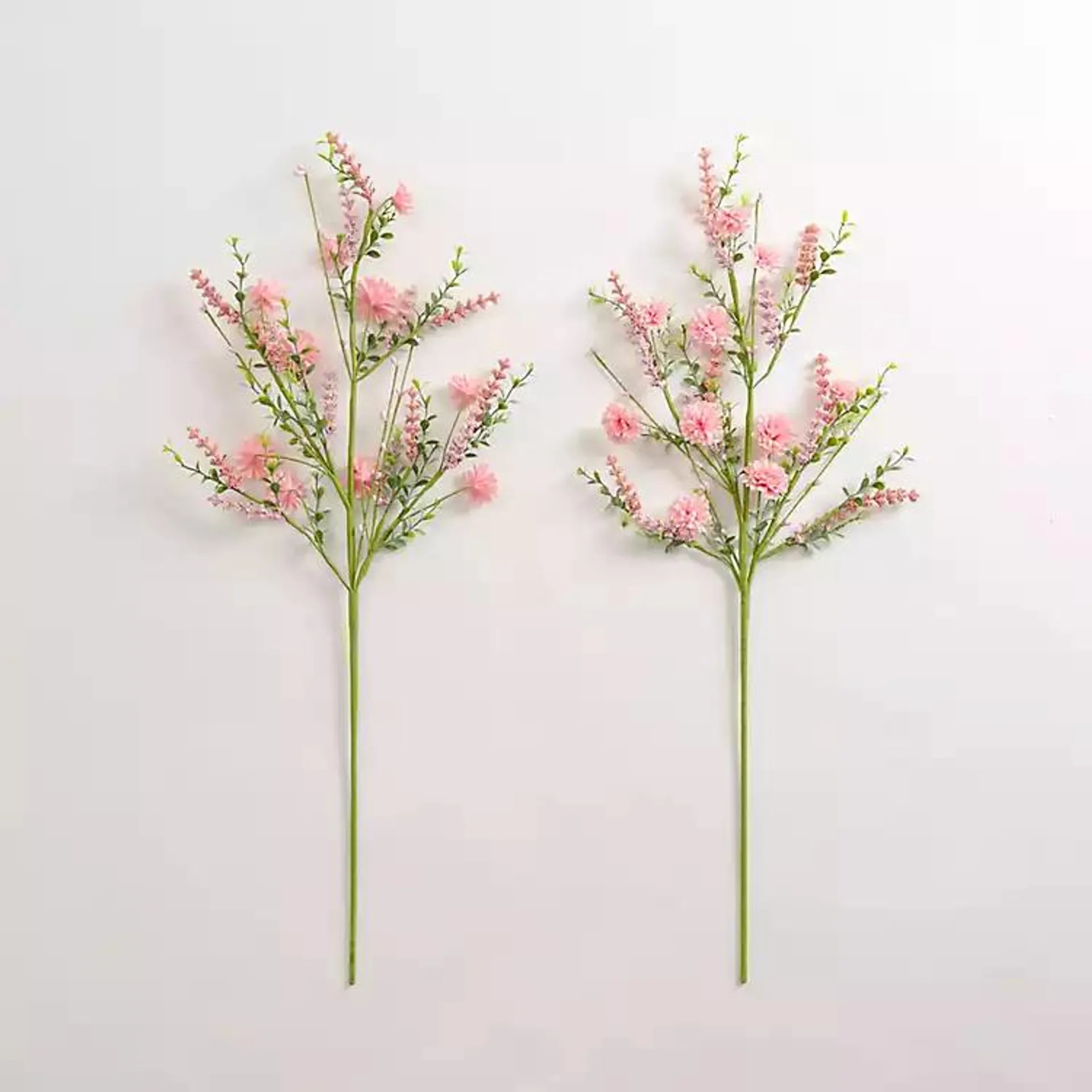 Pink Wildflower and Heather Stems, Set of 2