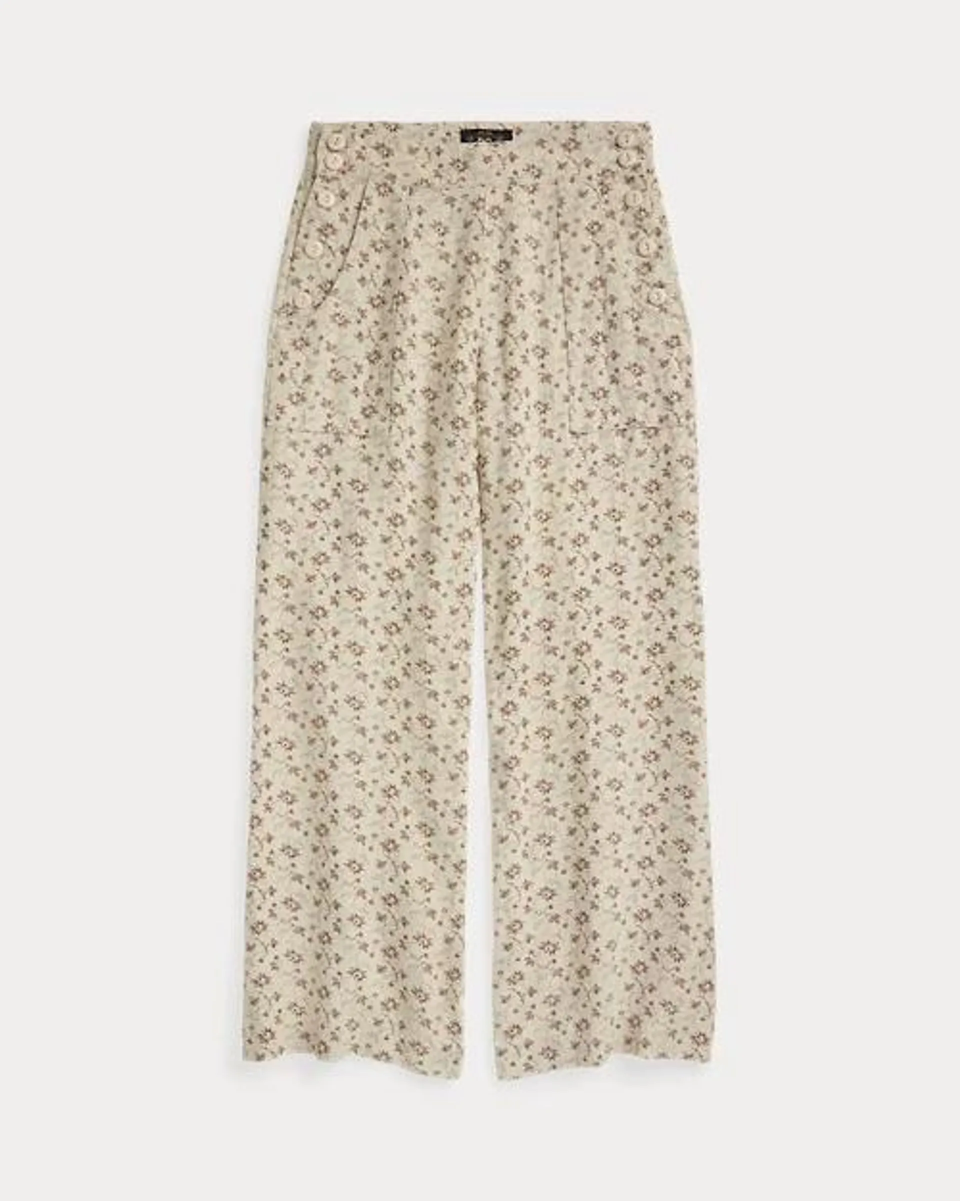 Floral-Print Seeded Linen Pant