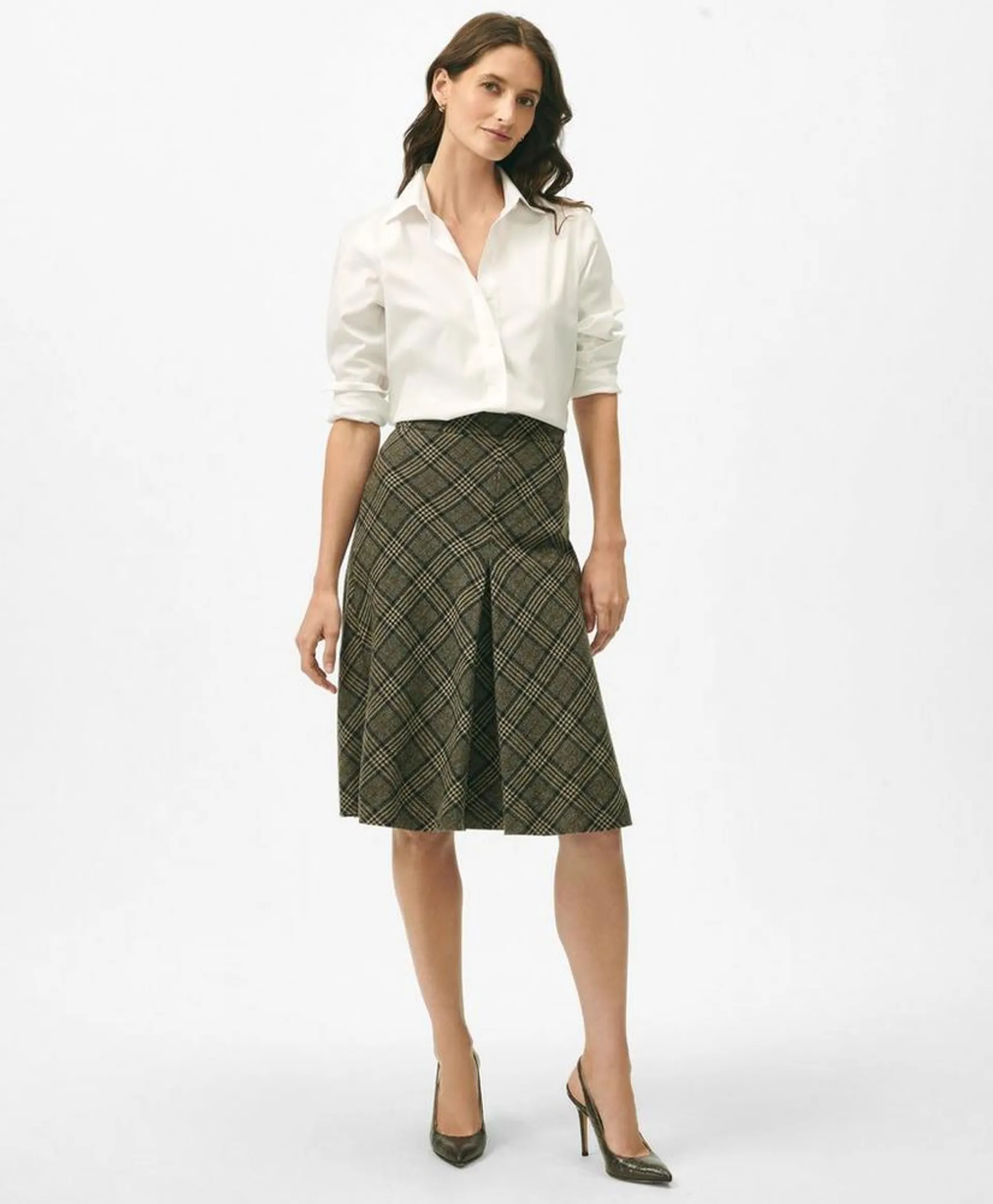 A-Line Skirt in Glen Plaid Wool