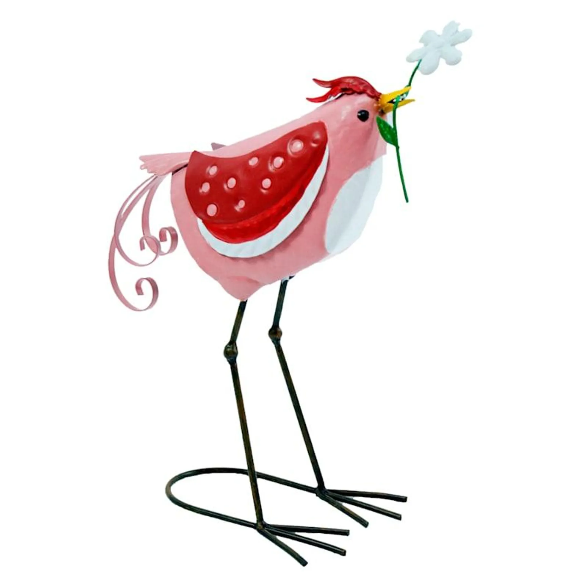 Pink Metal Girl Bird Outdoor Garden Statue, 15"