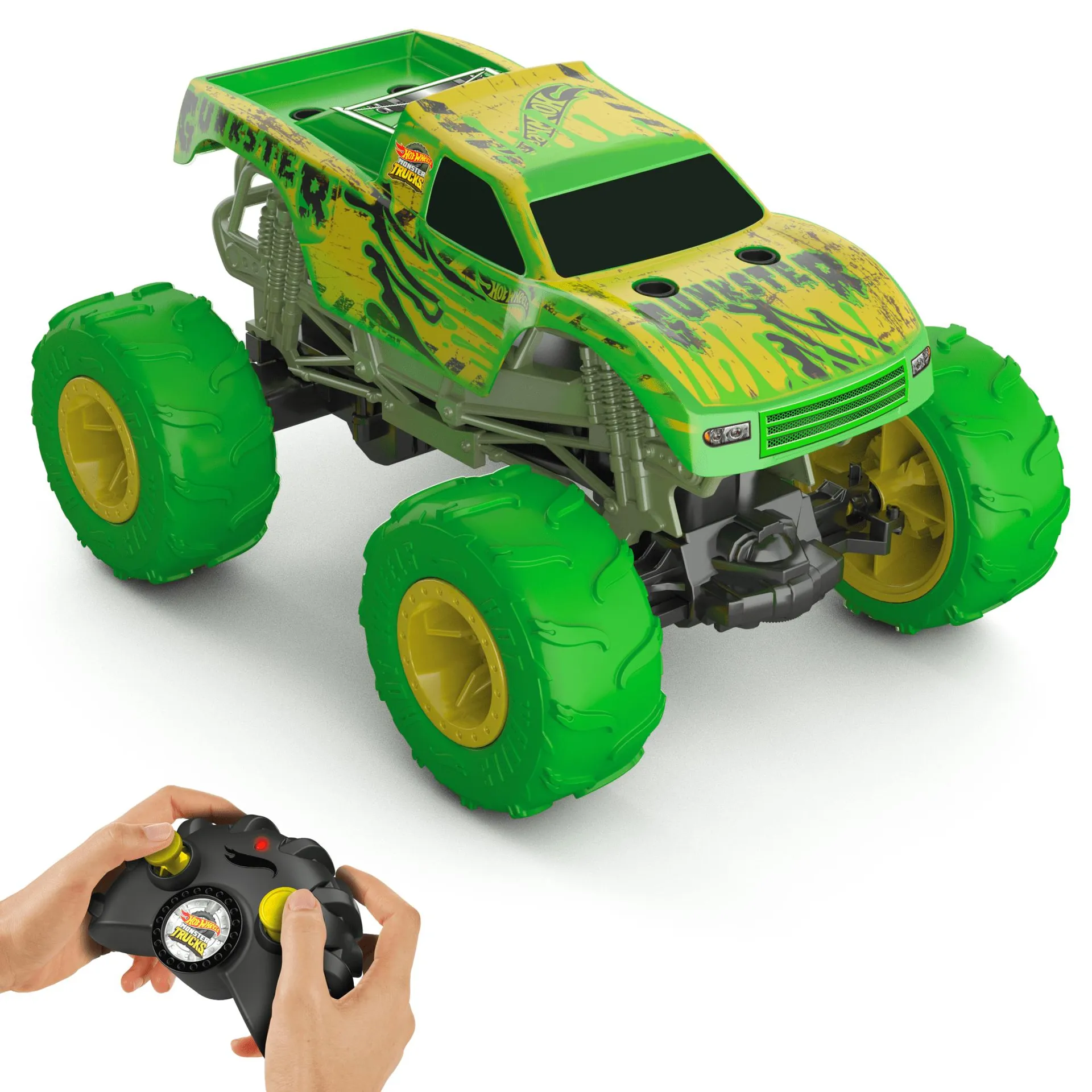 Hot Wheels Monster Trucks 1:15 Scale Gunkster Battery-Powered RC Truck, Glows in The Dark With All-Terrain Tires