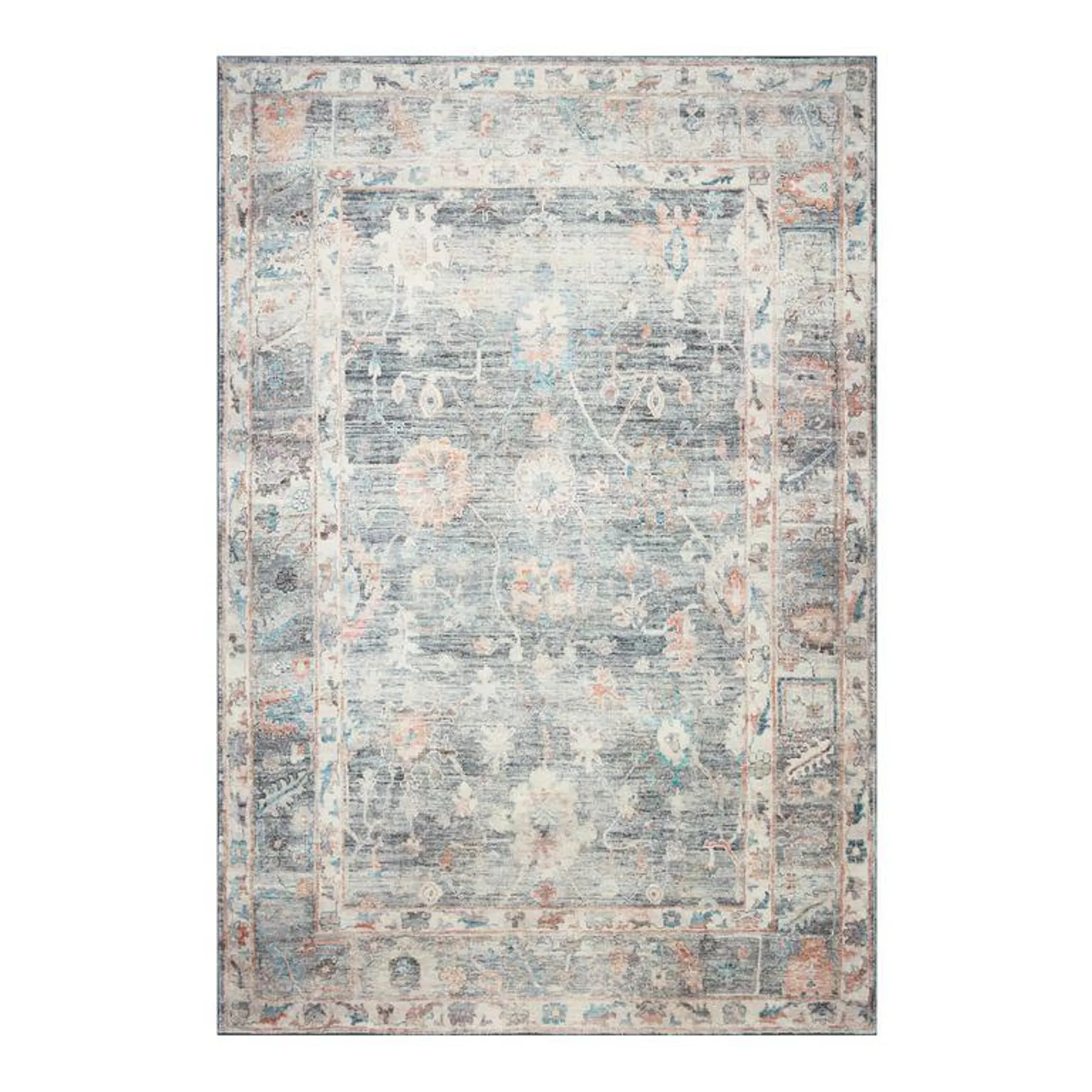 Zoe Gray Floral Distressed Persian Style Area Rug