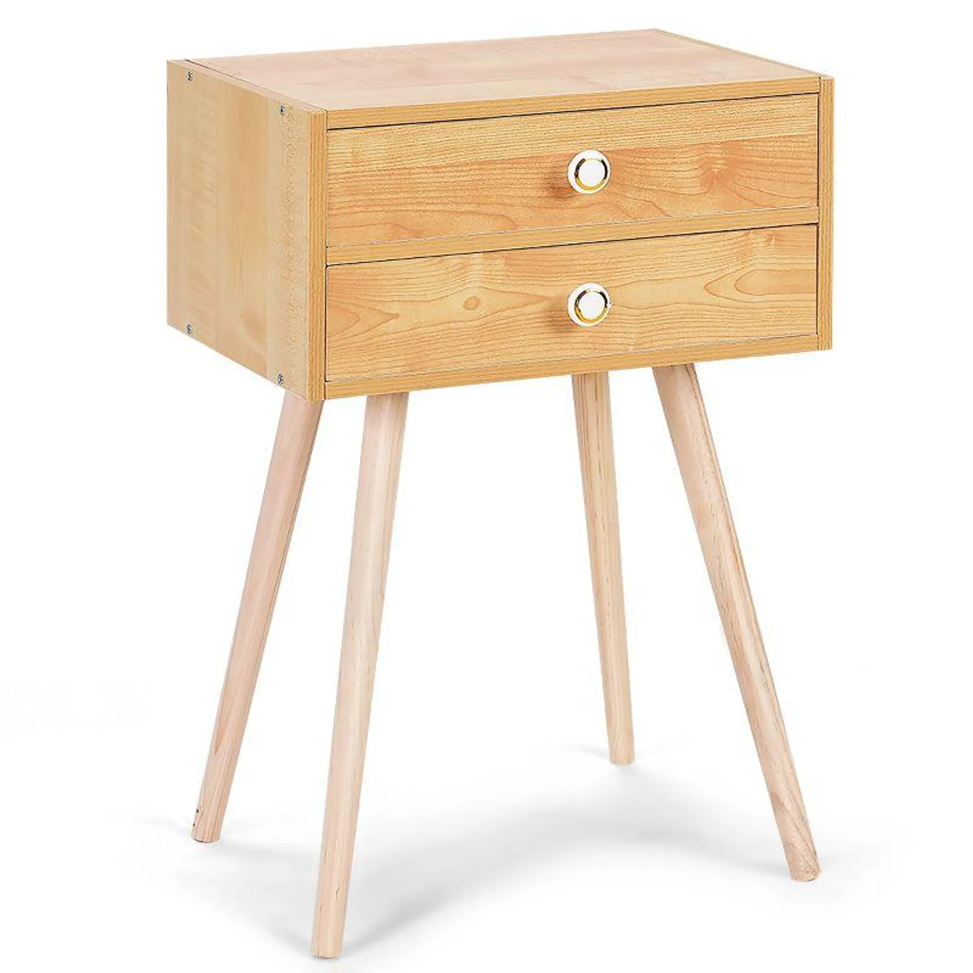 Tangkula Side End Table Nightstand 2 Drawers Bedroom Room Furniture