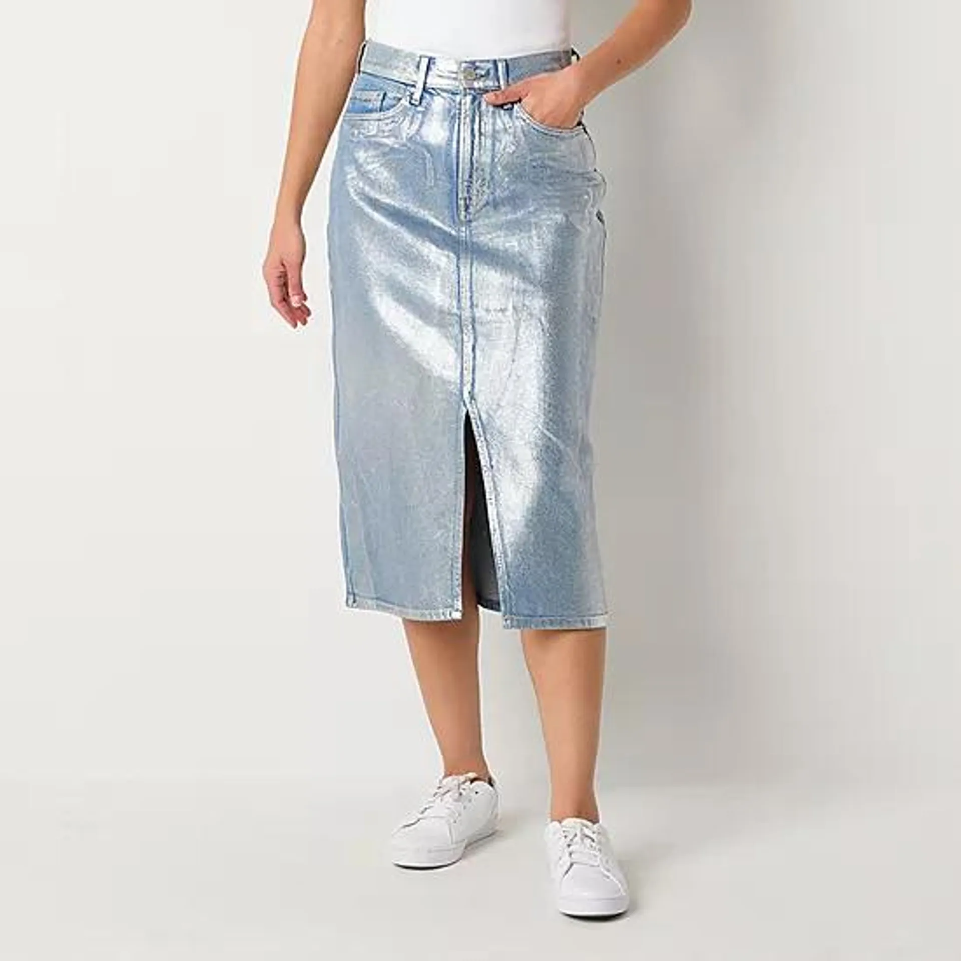 new! a.n.a Womens High Rise Midi Denim Skirt