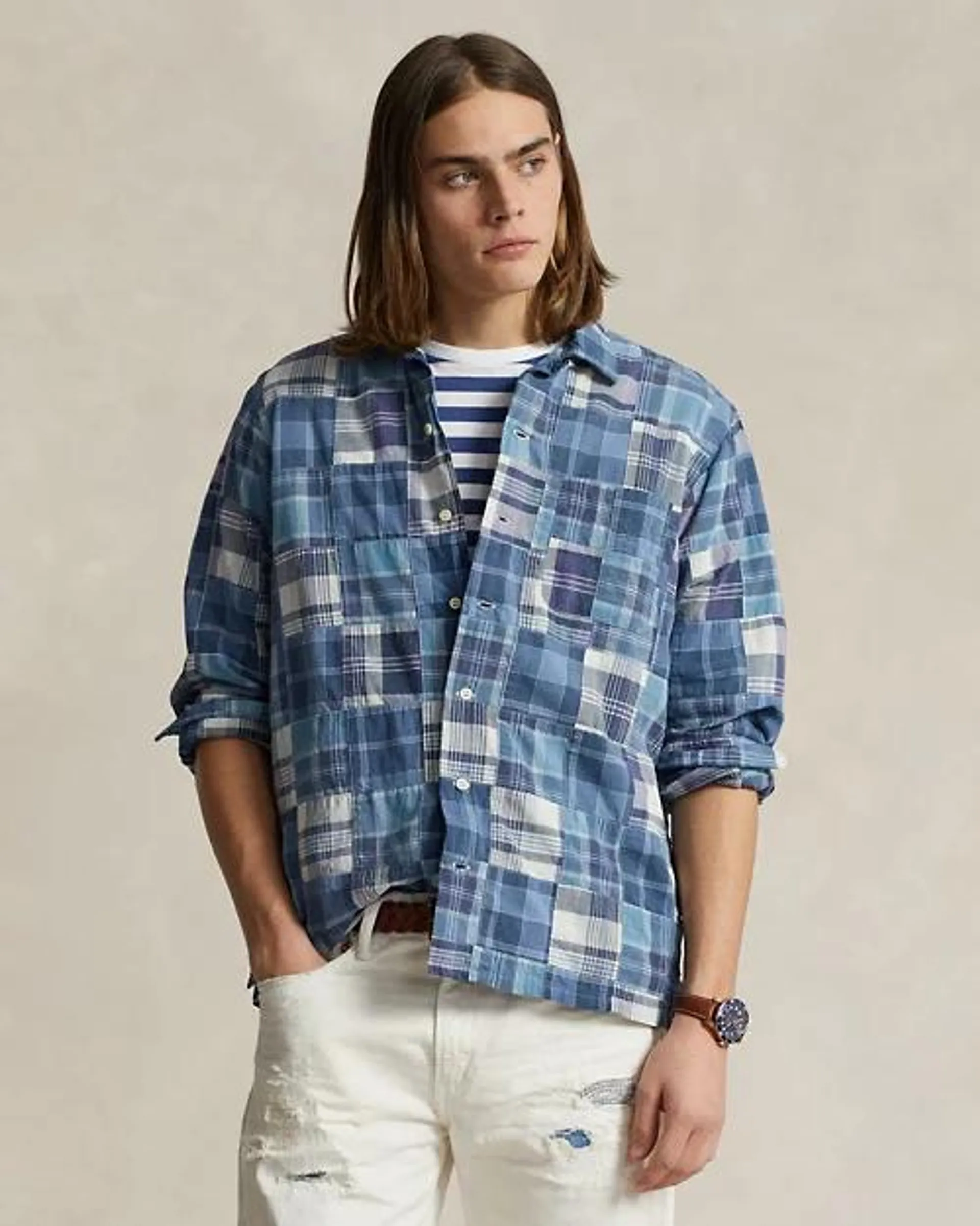 Classic Fit Patchwork Madras Camp Shirt