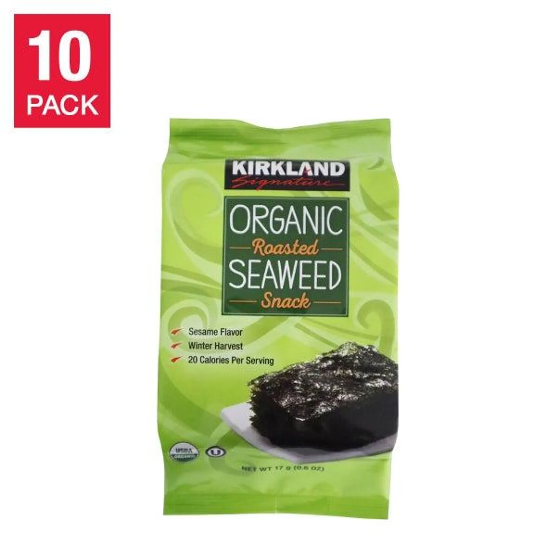 Kirkland Signature Organic Roasted Seaweed, 0.6 oz, 10-count