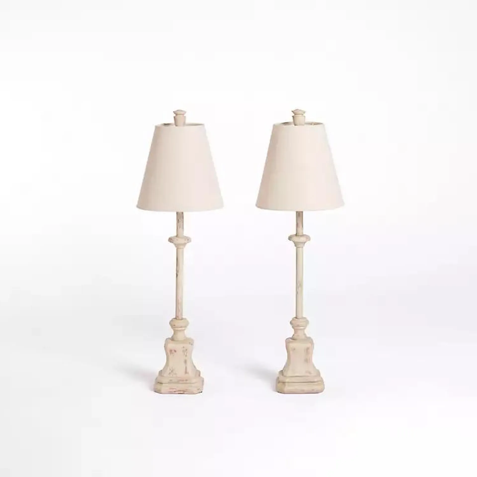 Distressed Cream Buffet Lamps, Set of 2