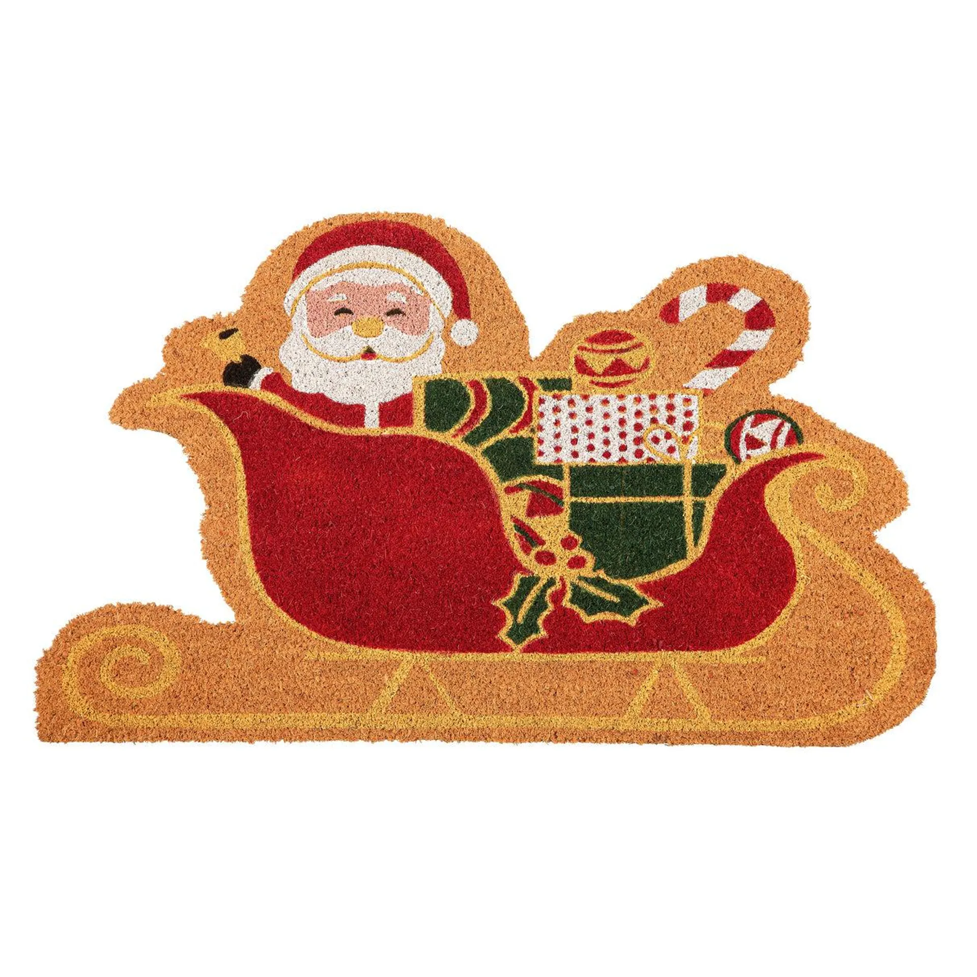 Santa in Sled Shaped Coir Mat