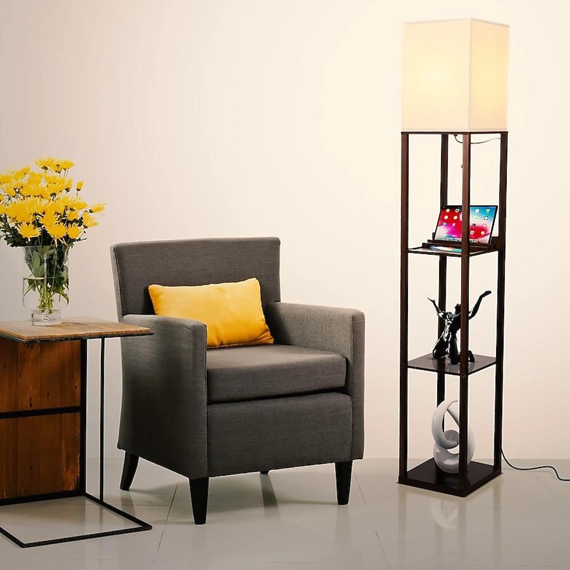 Brightech 63-in Havana Brown Shelf Floor Lamp