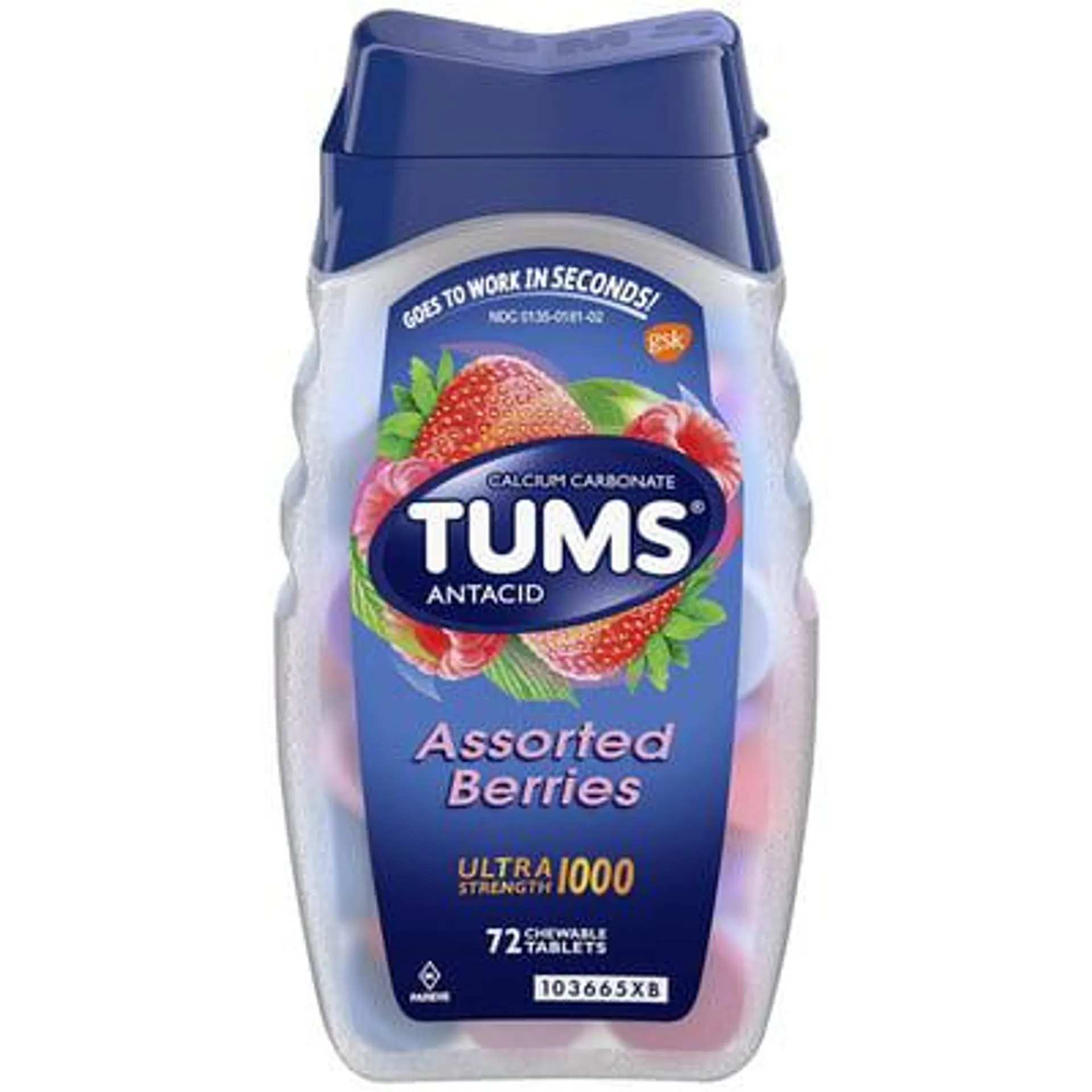 Tums, Antacid, Ultra Strength 1000, Chewable Tablets, Assorted Berries