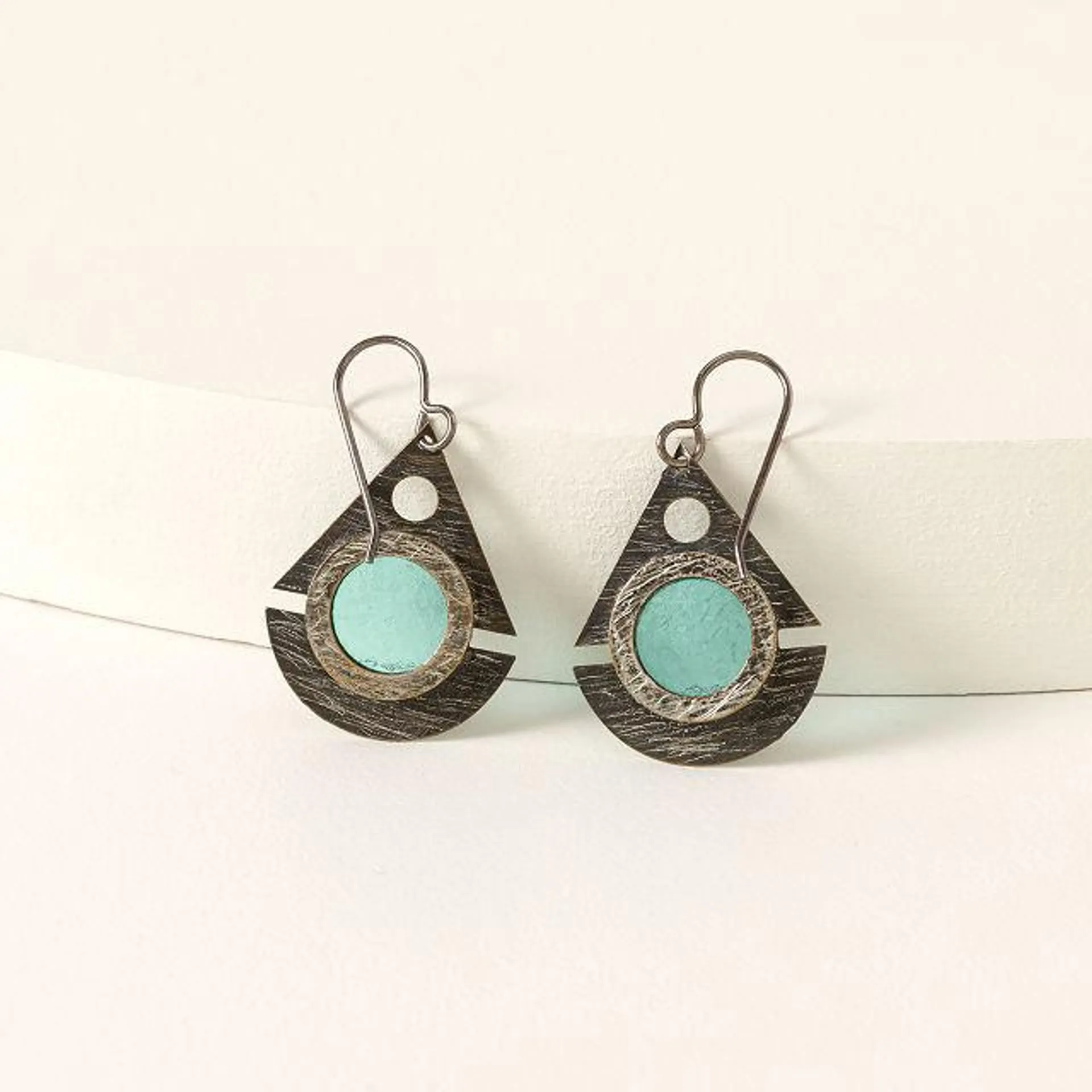 Aqua Blue Stained Glass Sailboat Earrings