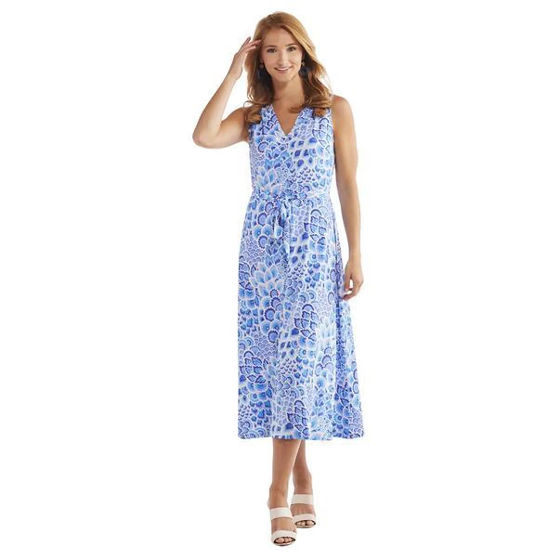 Womens MSK Sleeveless V-Neck Floral Midi Dress