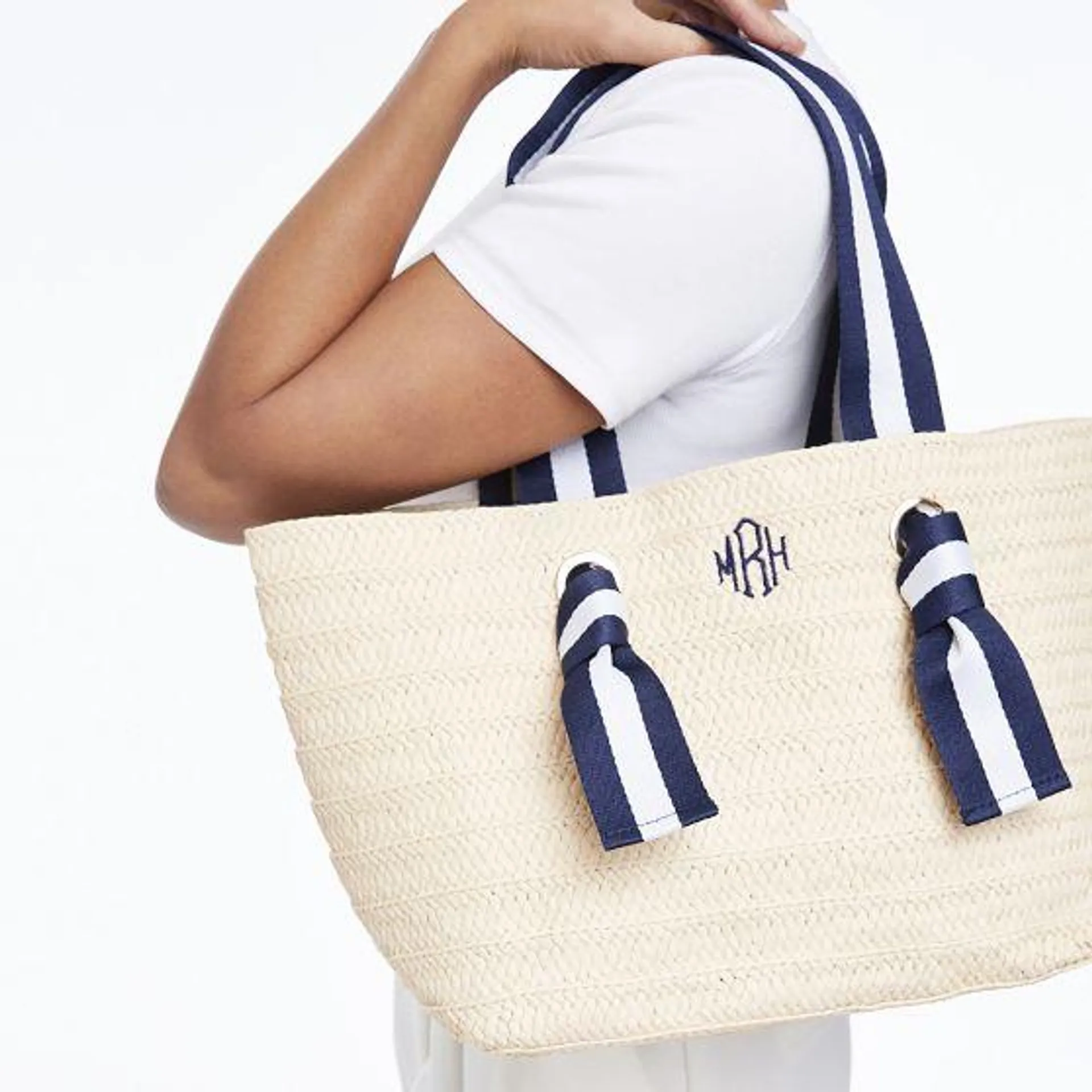 Ribbon Straw Beach Tote