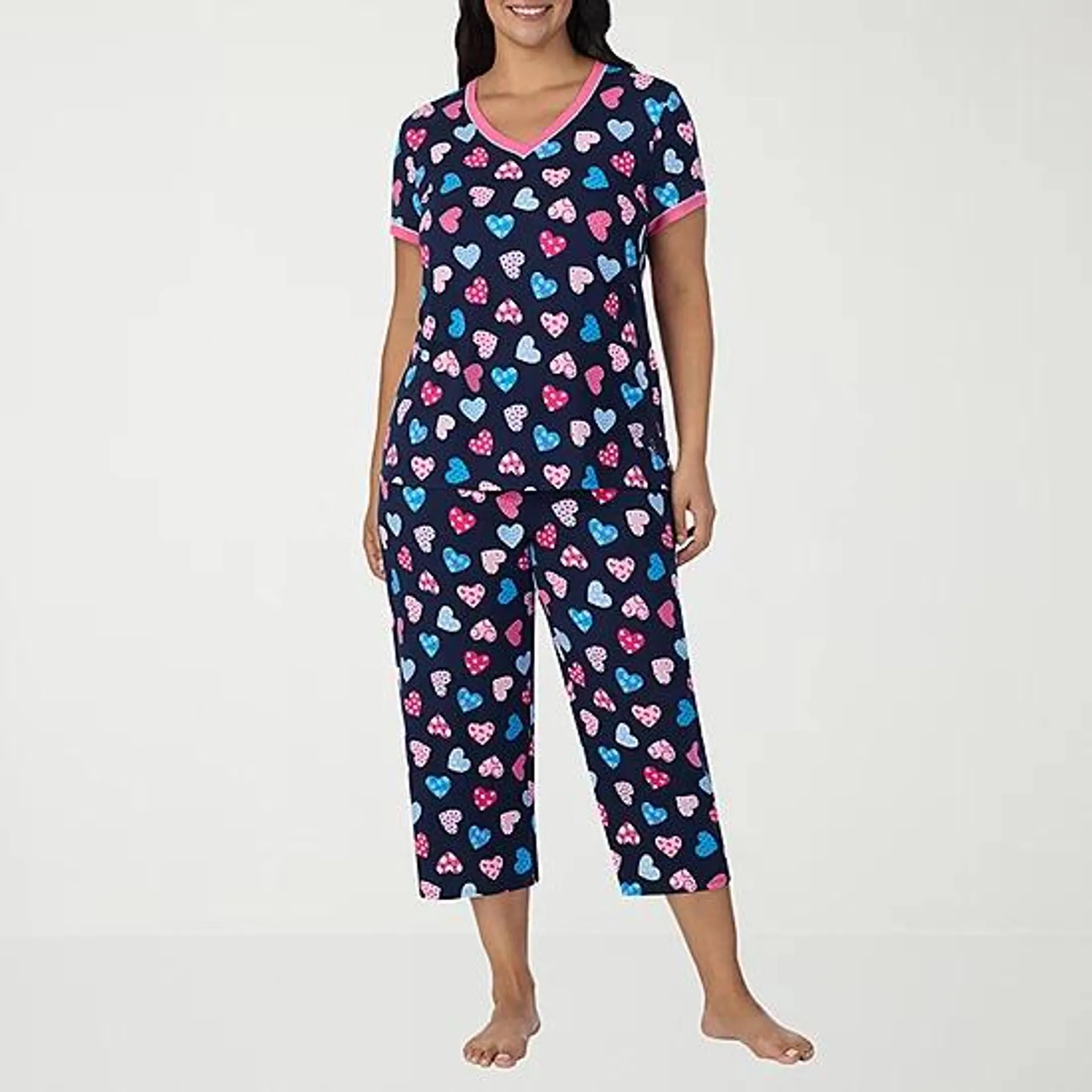 new! Cuddl Duds Womens Plus V-Neck Short Sleeve 2-pc. Pant Pajama Set