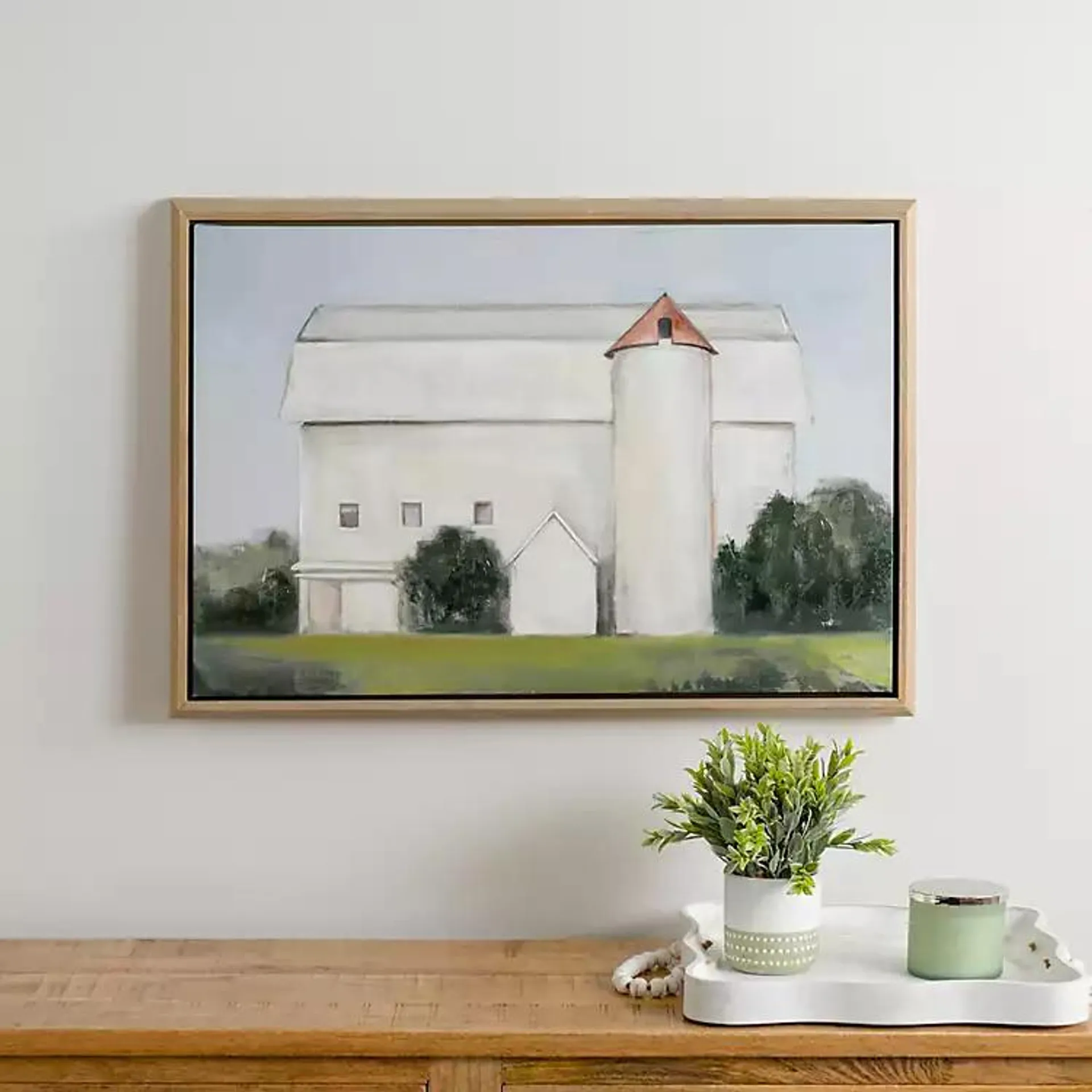 Barn in Spring Framed Canvas Art Print