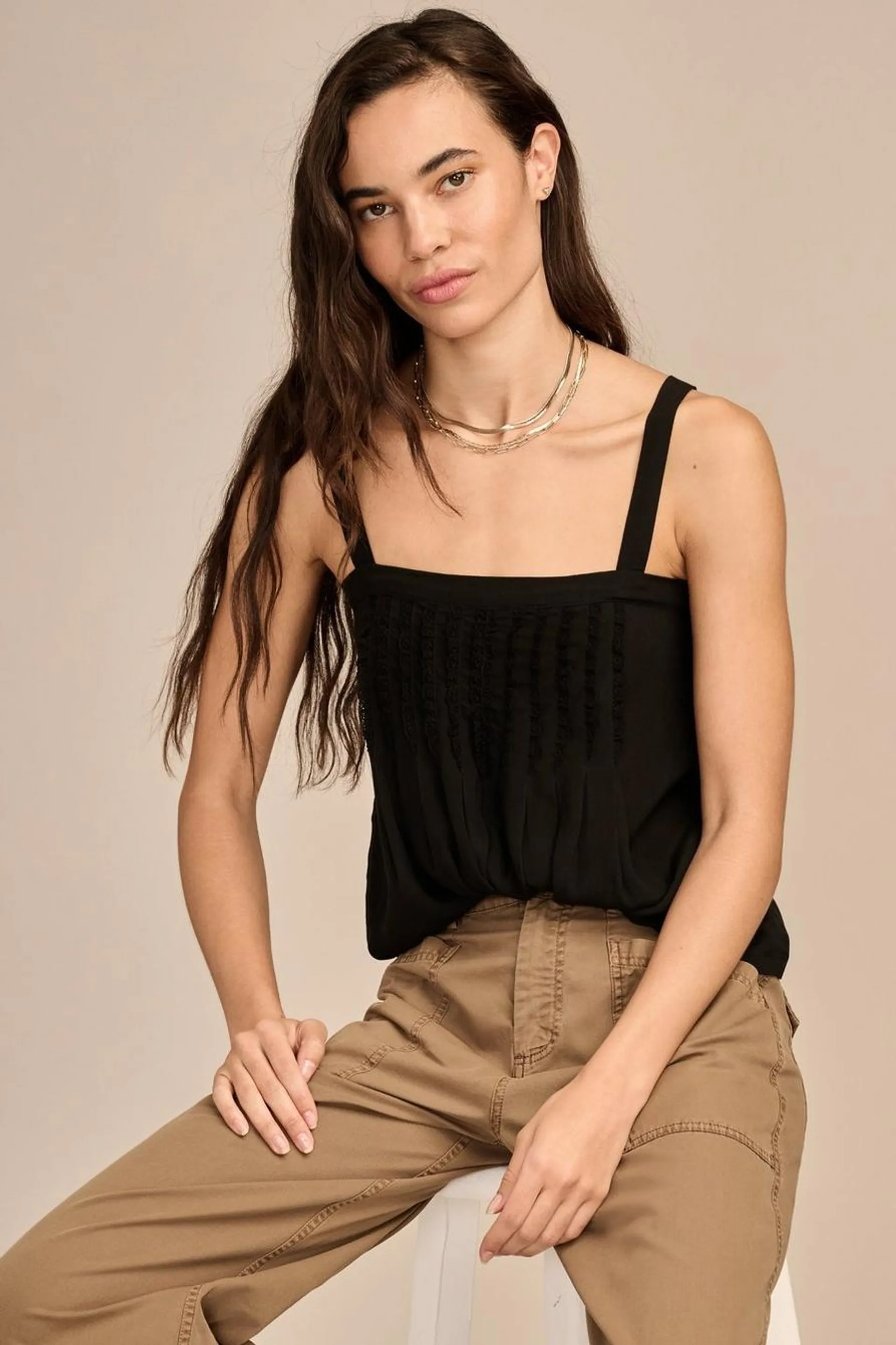 pleated ruffle tank