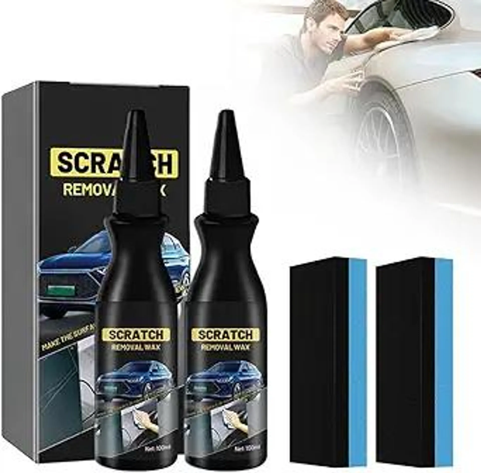 2025 New Car Scratch Repair Paste, Car Scratch Remover for Vehicles, Car Paint Scratch Repair Polishing Wax, Premium Scratch Remover Kit with Sponge for Vehicles for Deep Scratches (2 pcs)