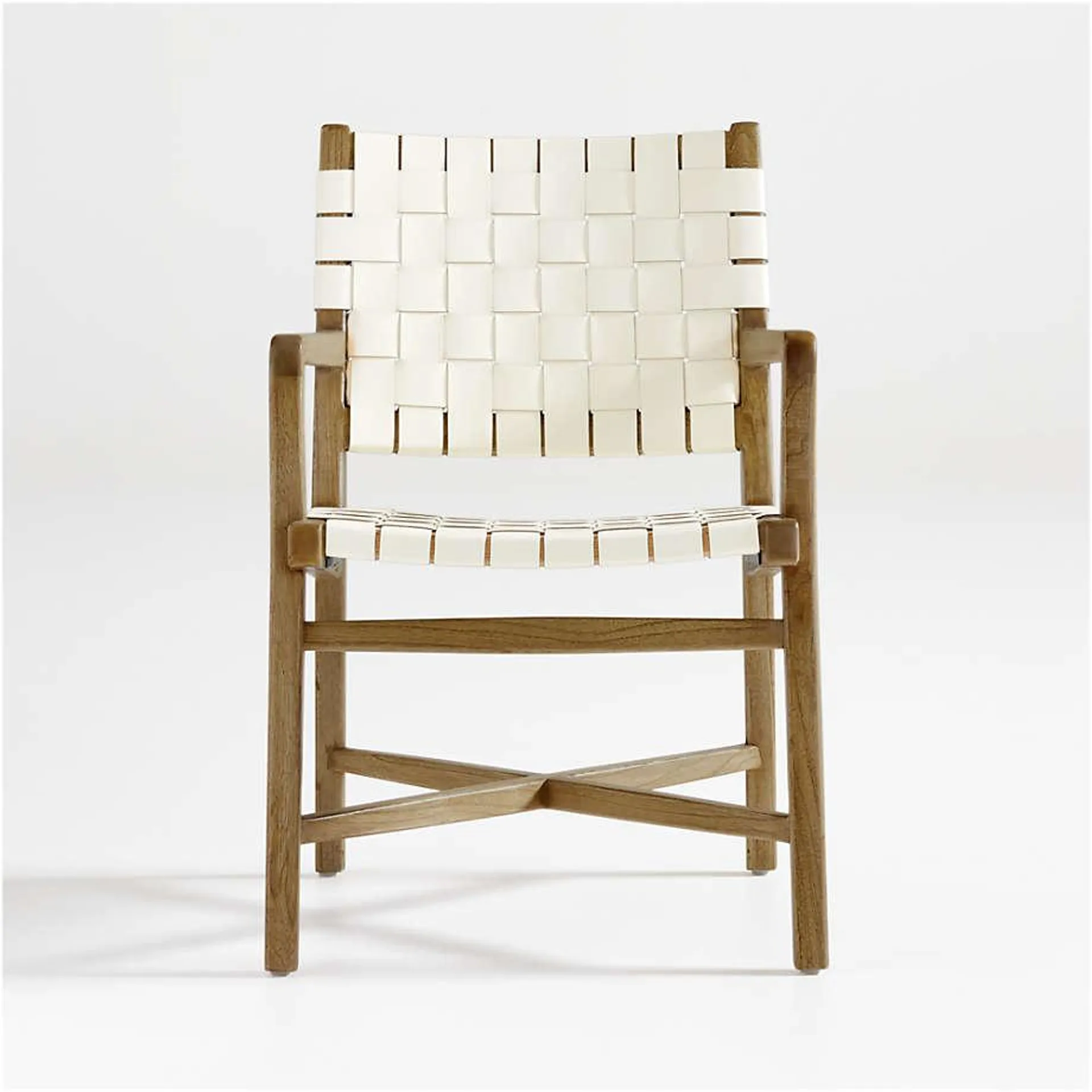 Taj White Woven Leather Dining Chair with Arms