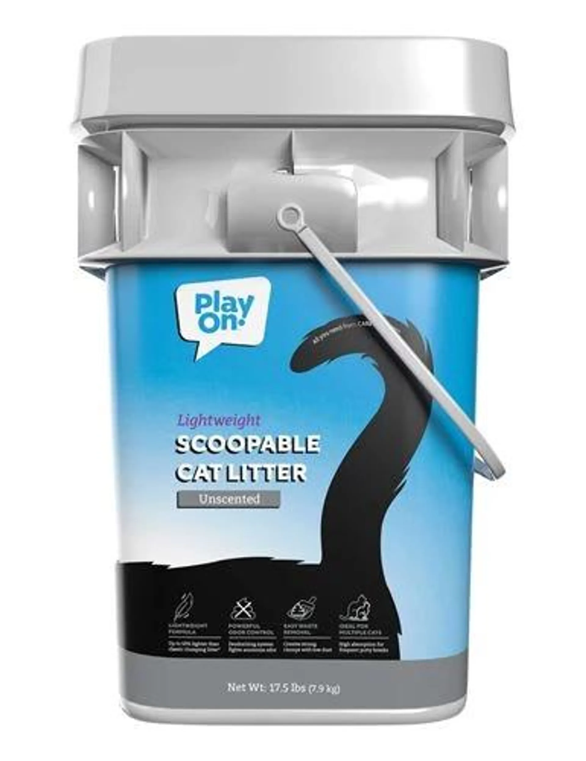 Play On Scoopable Lightweight Cat Litter, Unscented, Pail, 17.5 Pounds